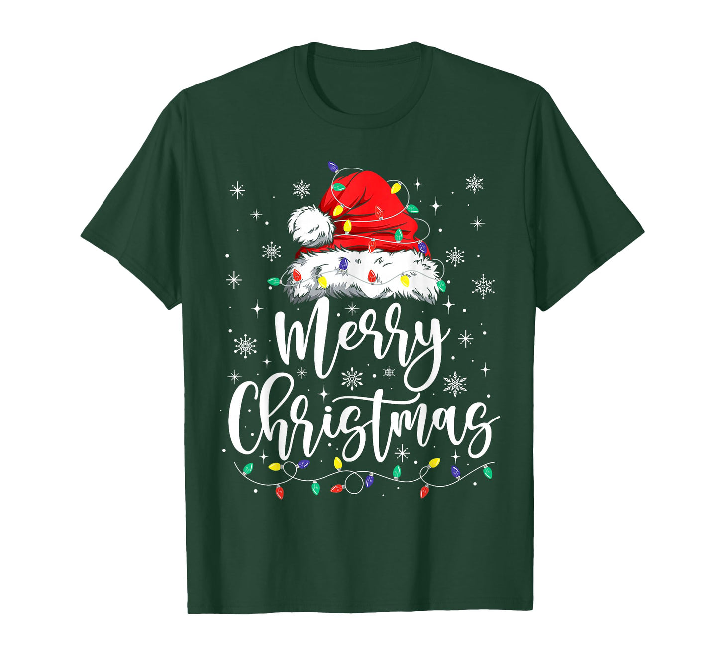 Merry Christmas Xmas Lights Santa Hat Pajamas Holiday Funny T-Shirt