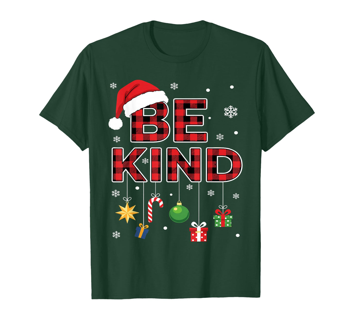 Christmas Be Kind Red Plaid Quote Xmas Candy Canes Family T-Shirt