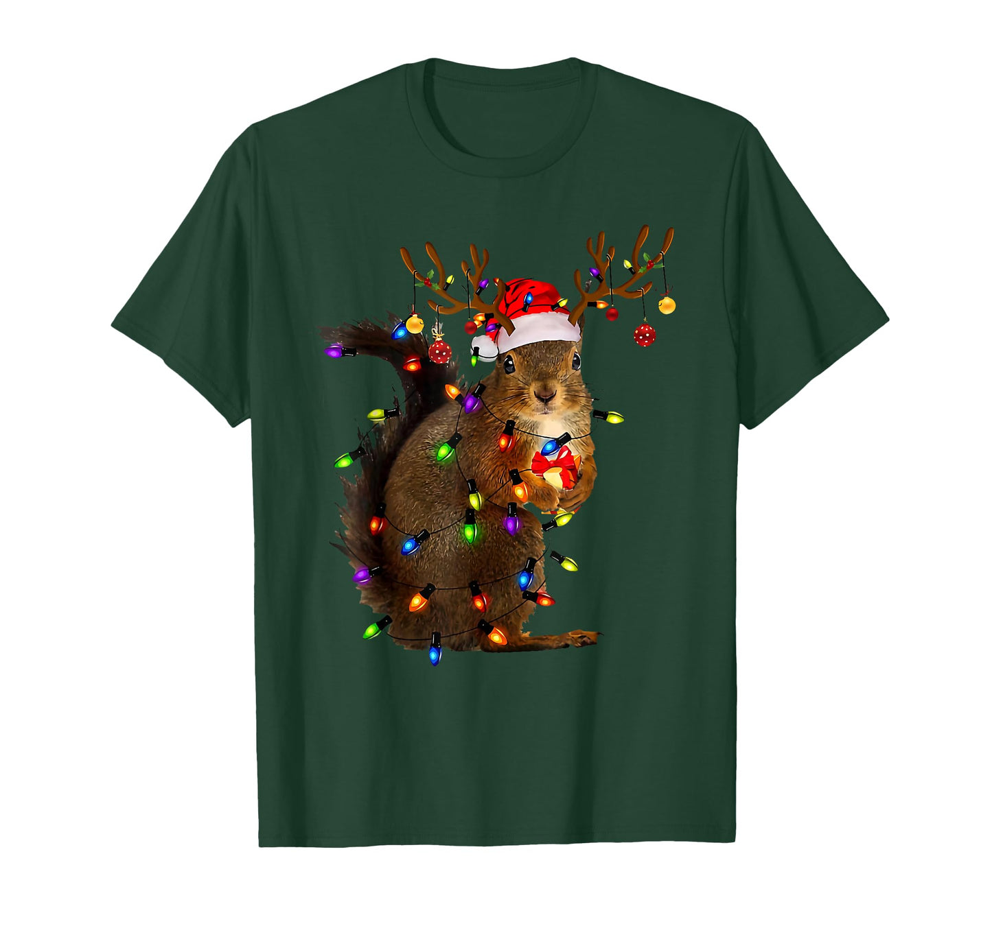 Christmas Squirrel Lights Santa Reindeer Xmas Pajama Holiday T-Shirt