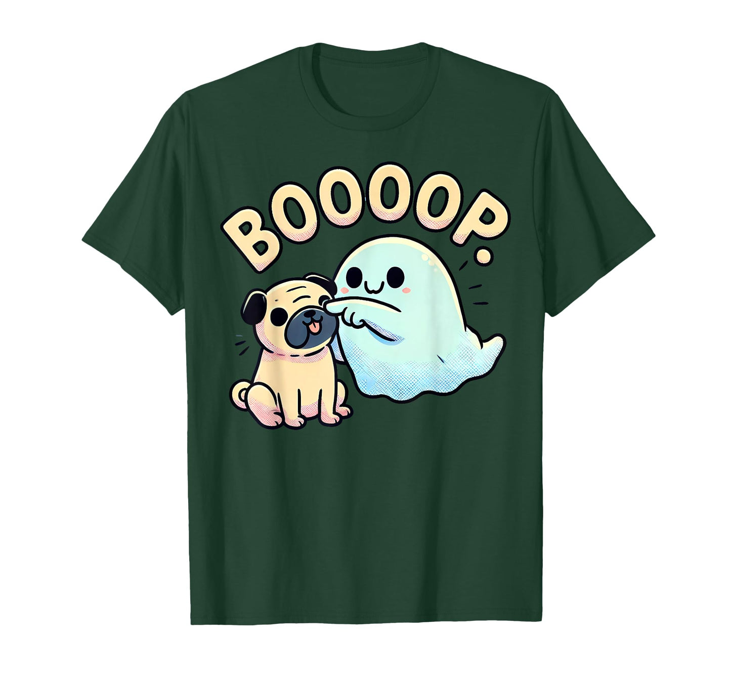 Funny Halloween Ghost Pug Boop Silly Puppy Dog Humor Men Women Kids T-Shirt