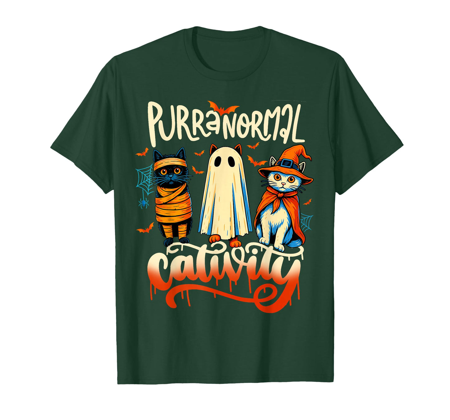 Halloween Cat Ghost Witch Zombie Purranormal Cativity Kids T-Shirt