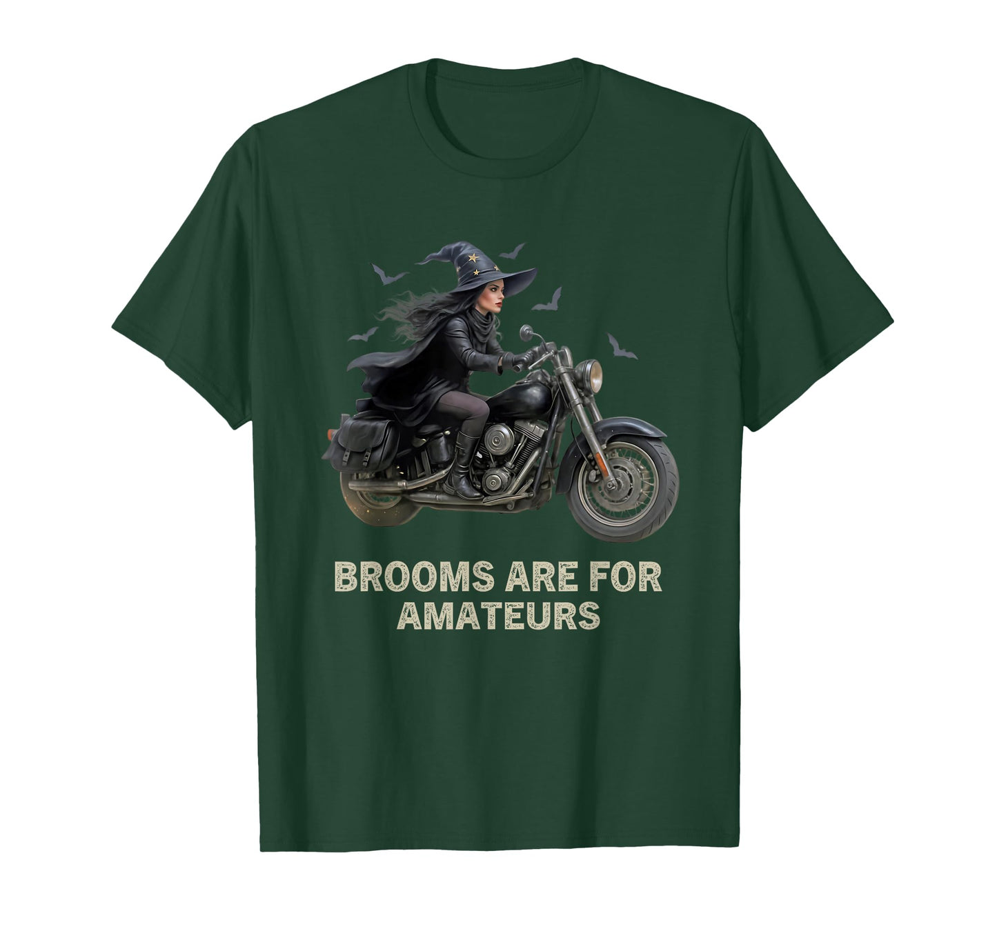 Brooms are for Amateurs Halloween Witch Biker On Motorcycle T-Shirt