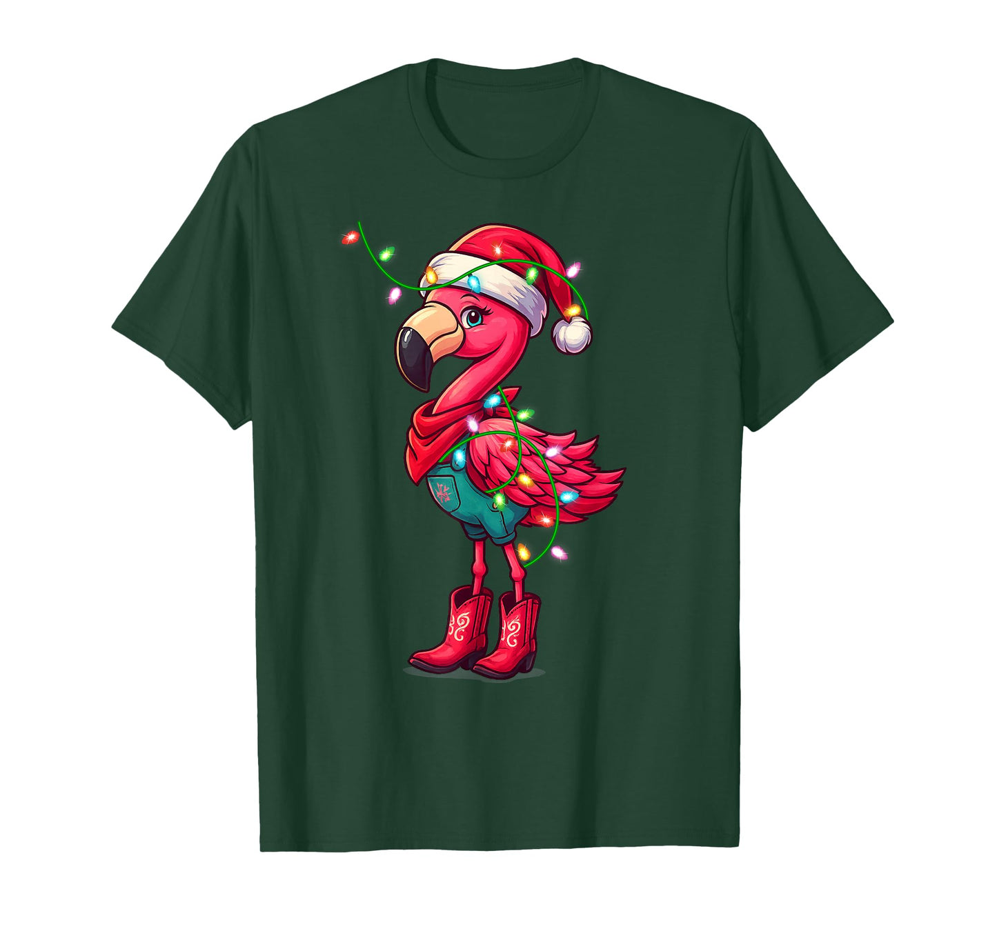 Flamingo Cowgirl Women Girls Christmas Tees Winter Holiday T-Shirt