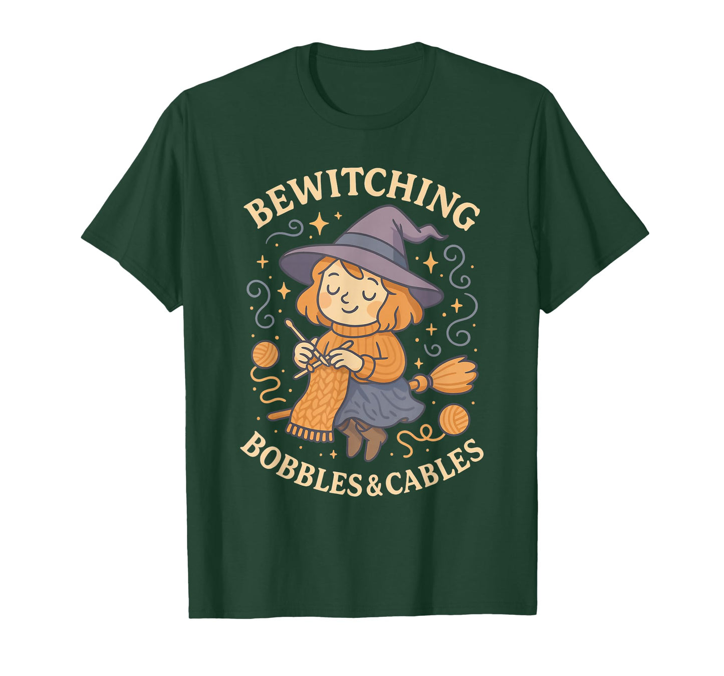 Knitting Witch Bobbles Cables Bewitching Cozy Autumnal Magic T-Shirt
