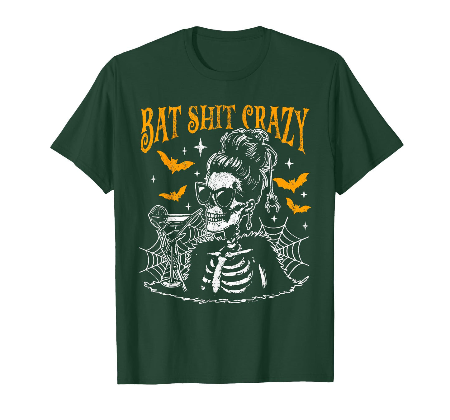 Bat Shit Crazy Halloween Flower Witch Skeleton T-Shirt