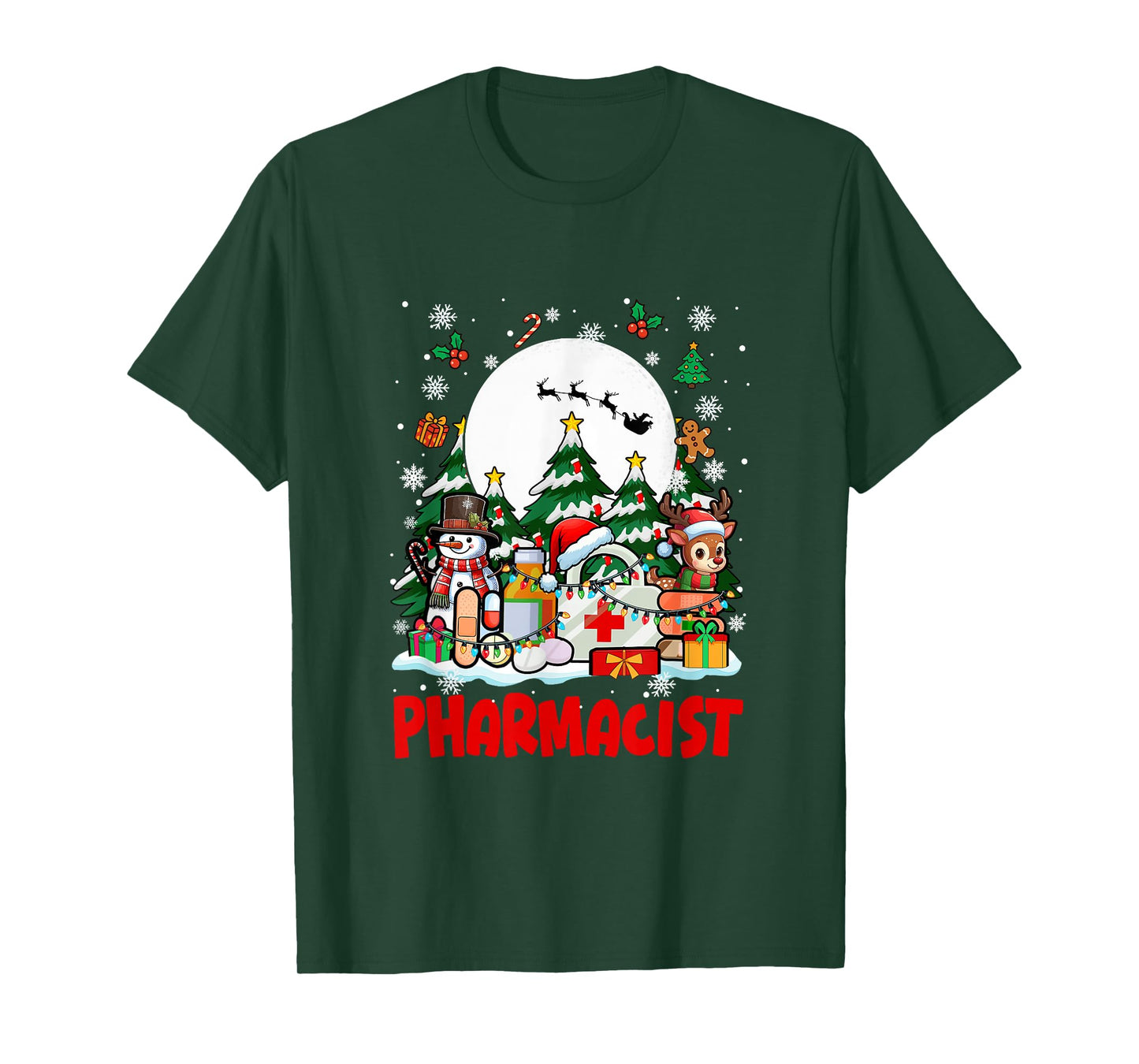 Pharmacist Job Tools Santa Snowmen Reindeer Christmas Trees T-Shirt