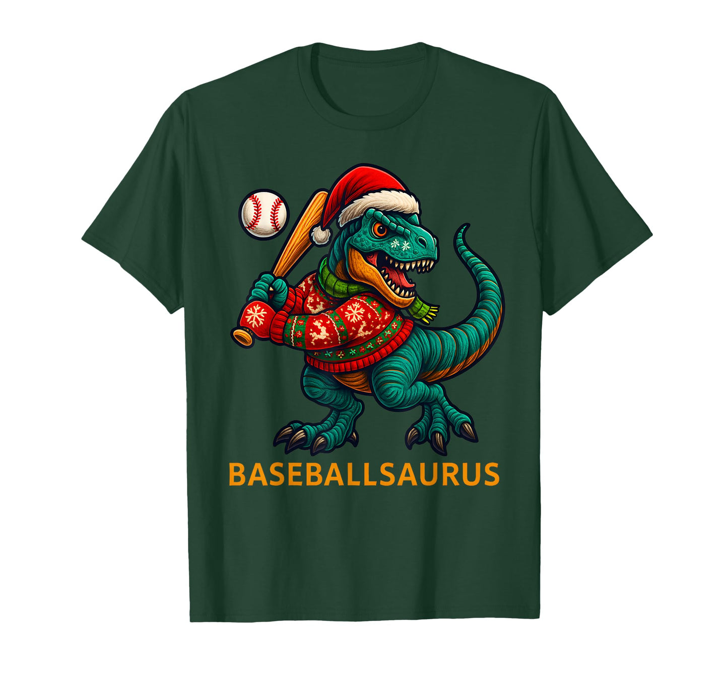 Funny Dinosaur Baseballsaurus T-Rex Baseball Christmas T-Shirt