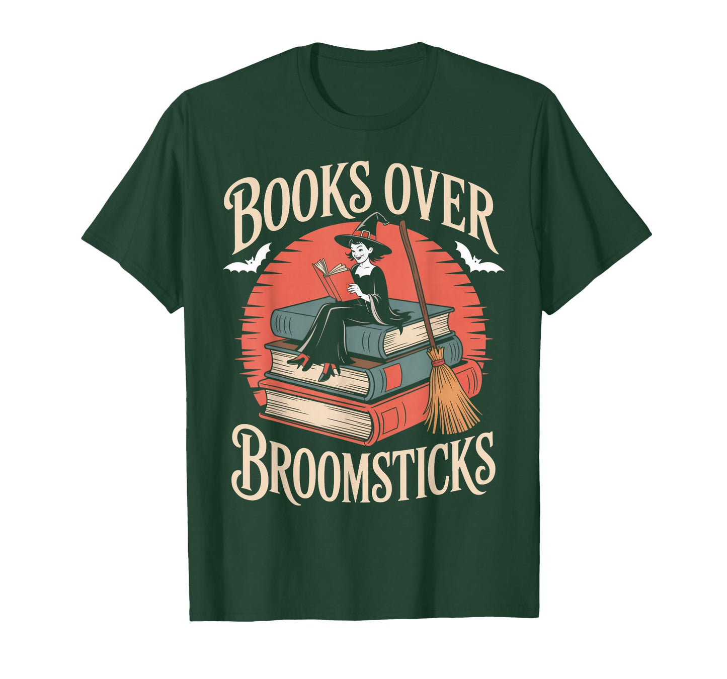 Books Over Broomsticks Witches Bookish Book Reader Reading T-Shirt