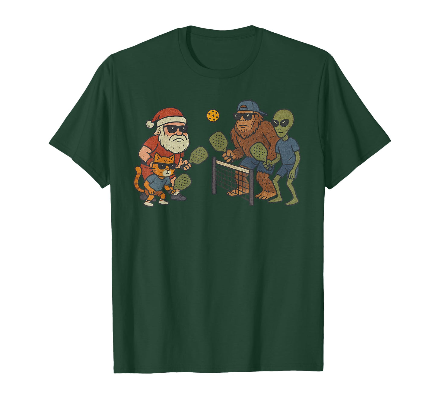 Santa Sasquatch Playing Pickleball Christmas Funny Xmas T-Shirt