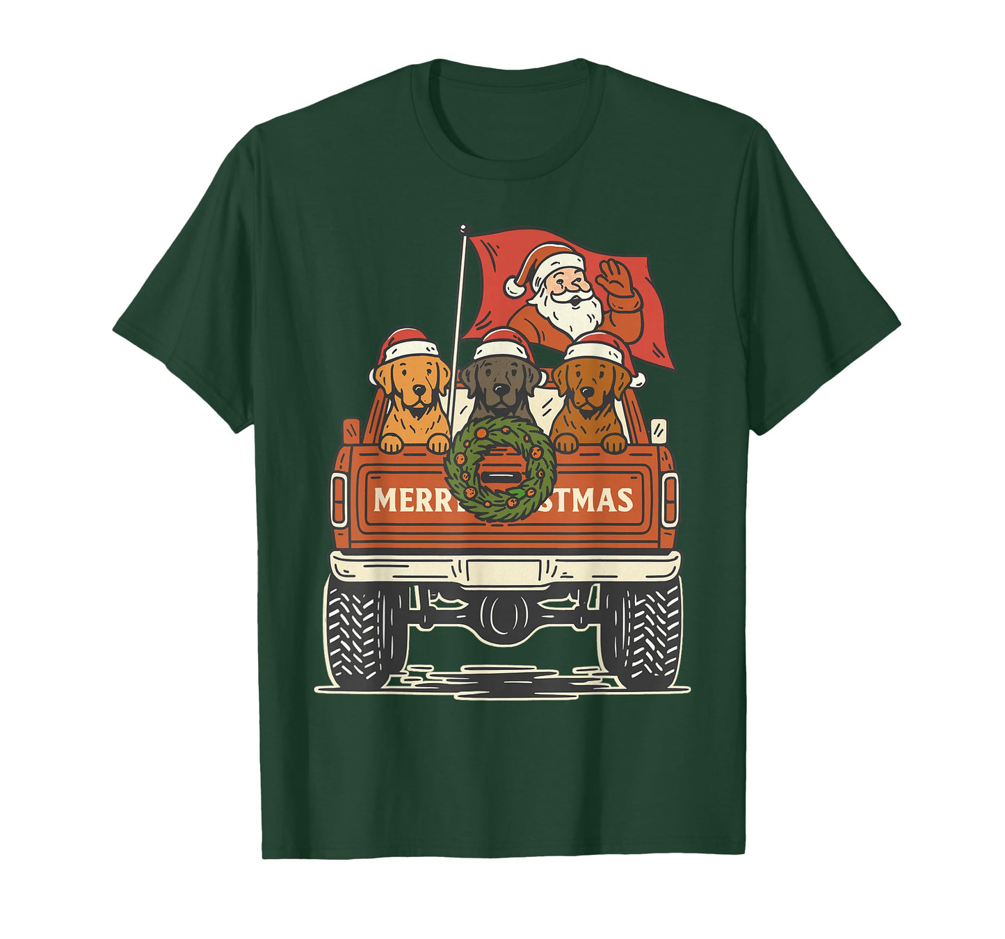Santa Truck with Dogs Christmas Vintage Retro Xmas Dog Lover T-Shirt