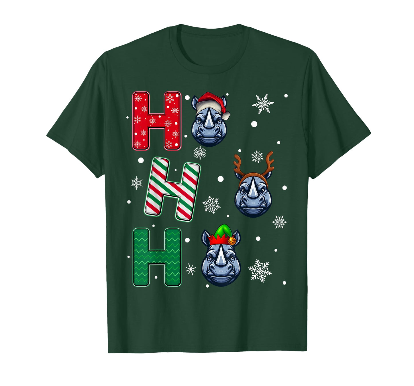 Ho Ho Ho Rhino Animal Matching Santa Elf Xmas T-Shirt