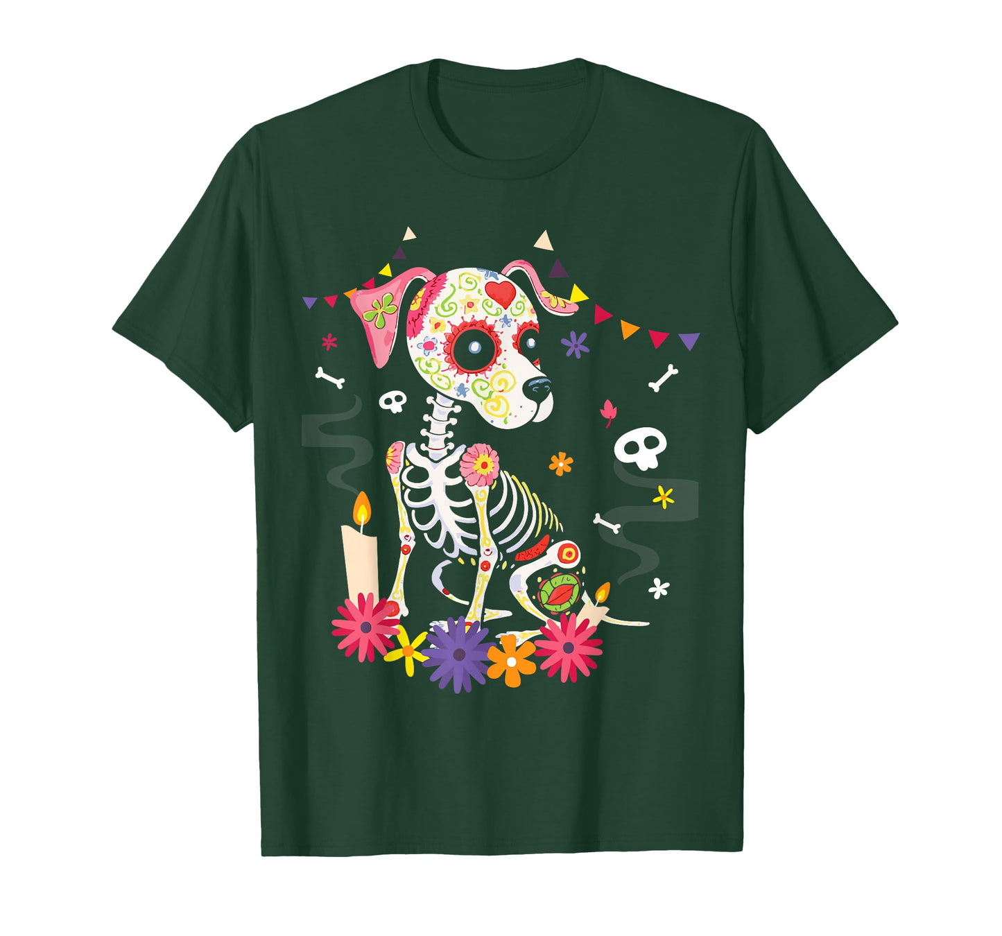Mexican Dog Day of the Dead Skeleton Sugar Flowers Dogs T-Shirt