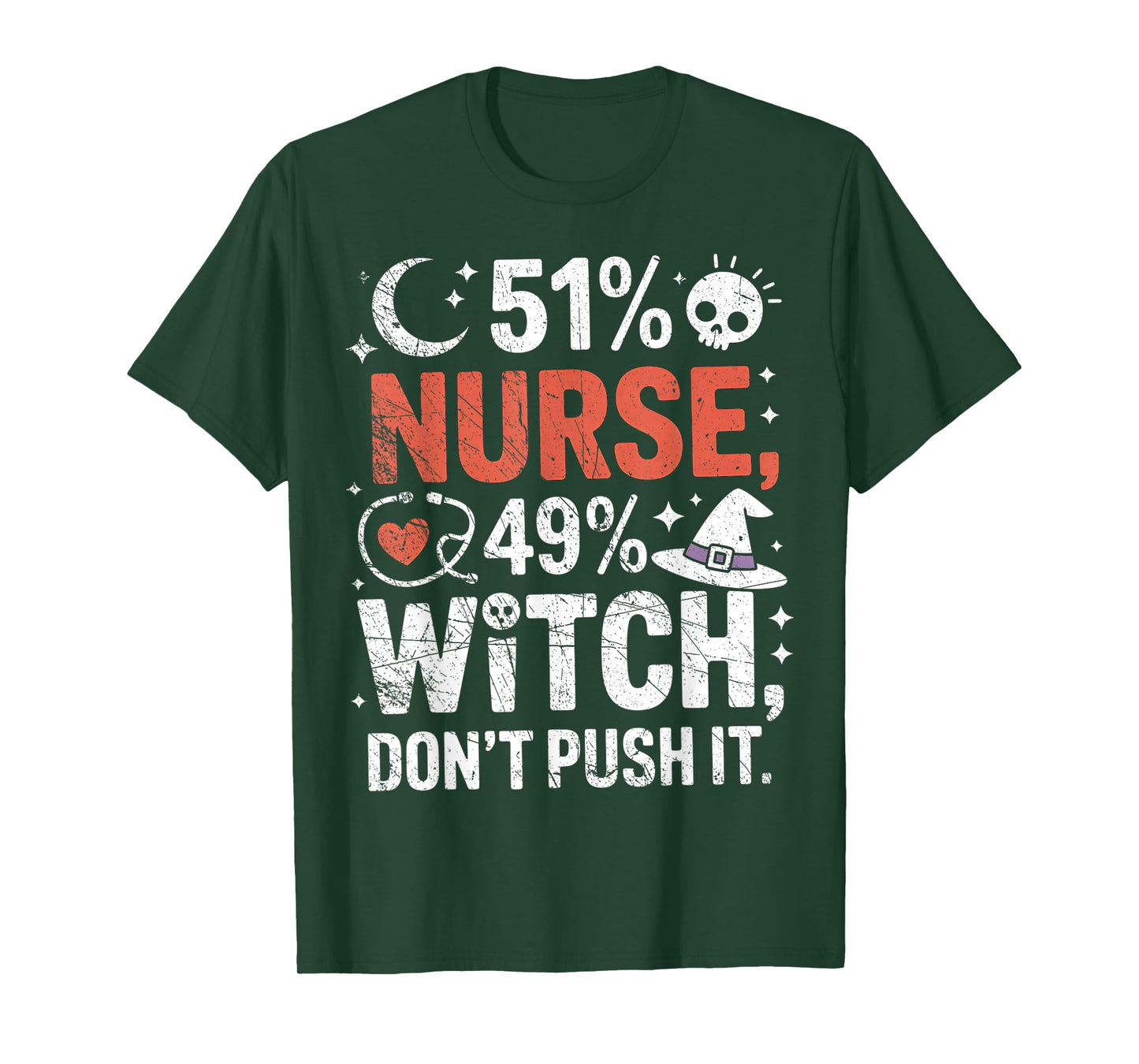 51% Nurse 49% Witch Funny Halloween Speelbind Nurses T-Shirt