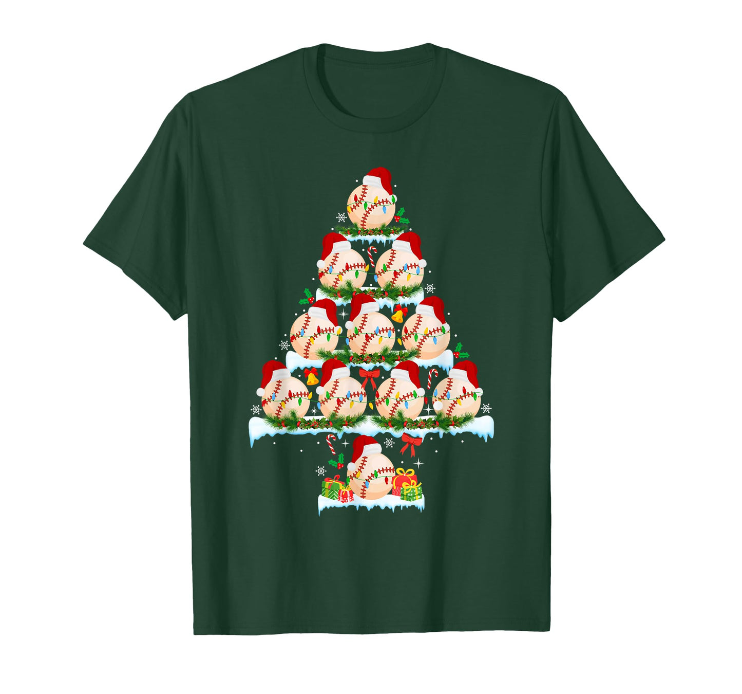Baseball Christmas Tree Lights Funny Xmas Baseball Player T-Shirt