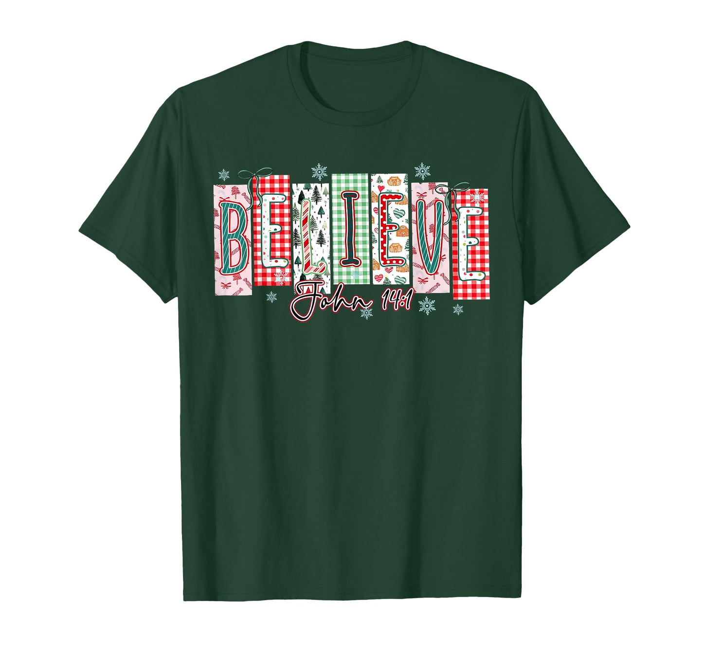 Believe Christmas Santa Coquette Bow Women Girls T-Shirt