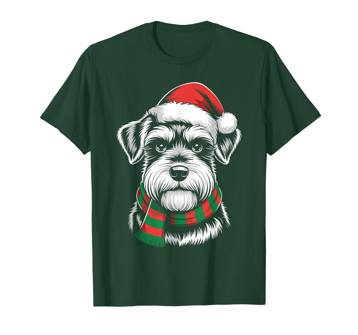 Miniature Schnauzer Dog Santa Hat Scarf Christmas Costume T-Shirt