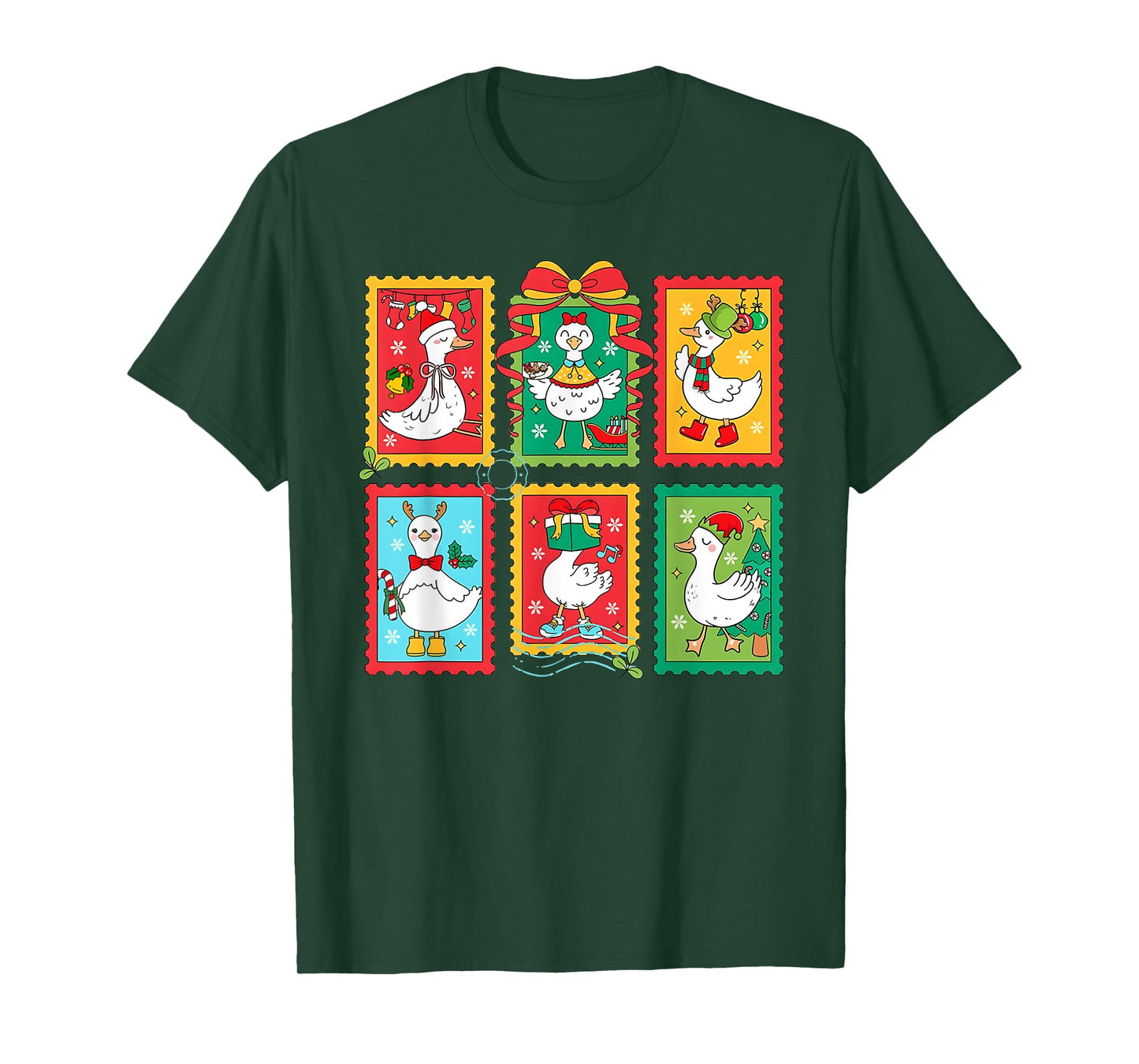 Vintage Goose Christmas Holiday Graphic Coquette Bow Santa T-Shirt