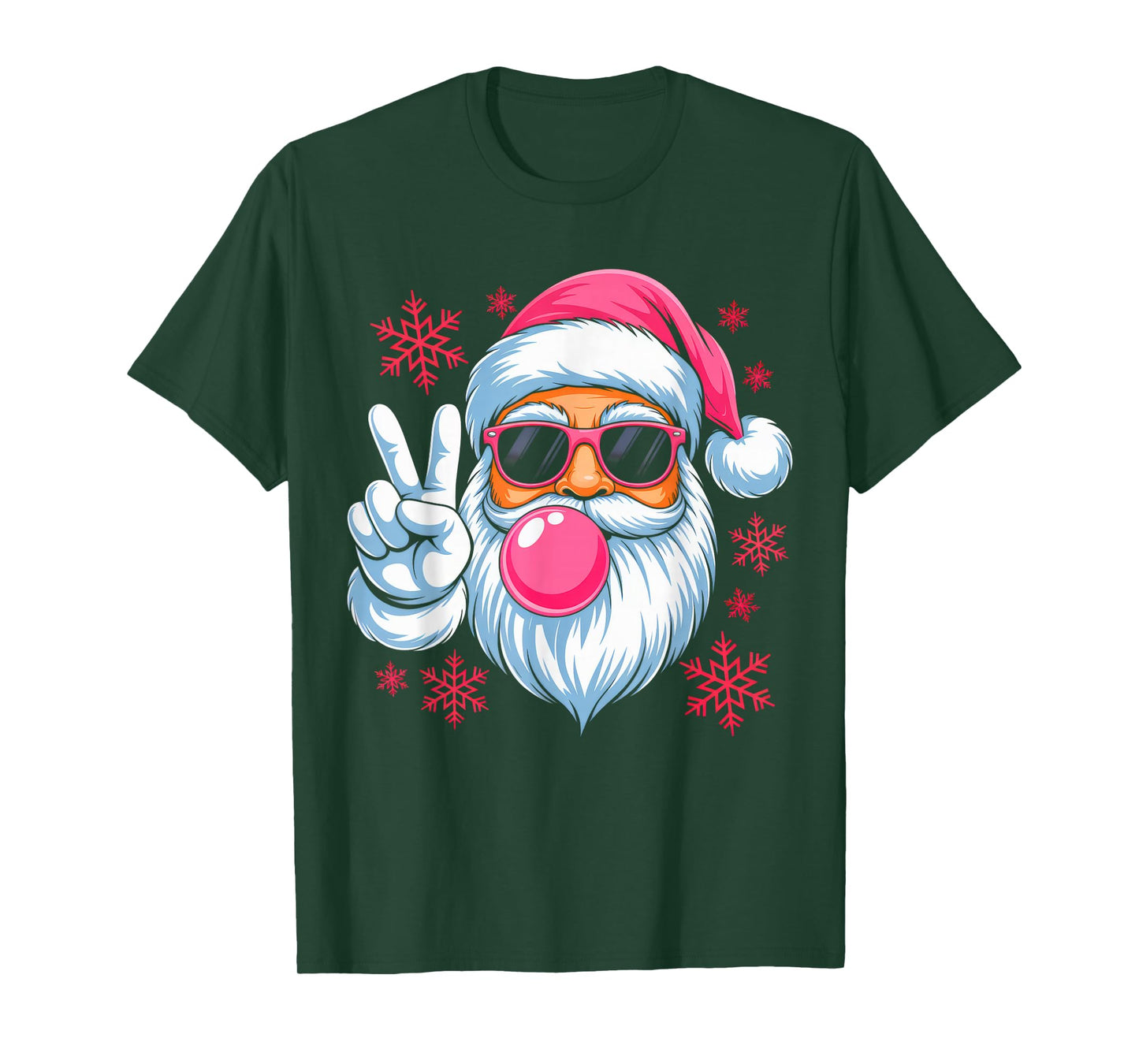Retro Santa Christmas Blowing Bubble Pink Santa Xmas Funny T-Shirt