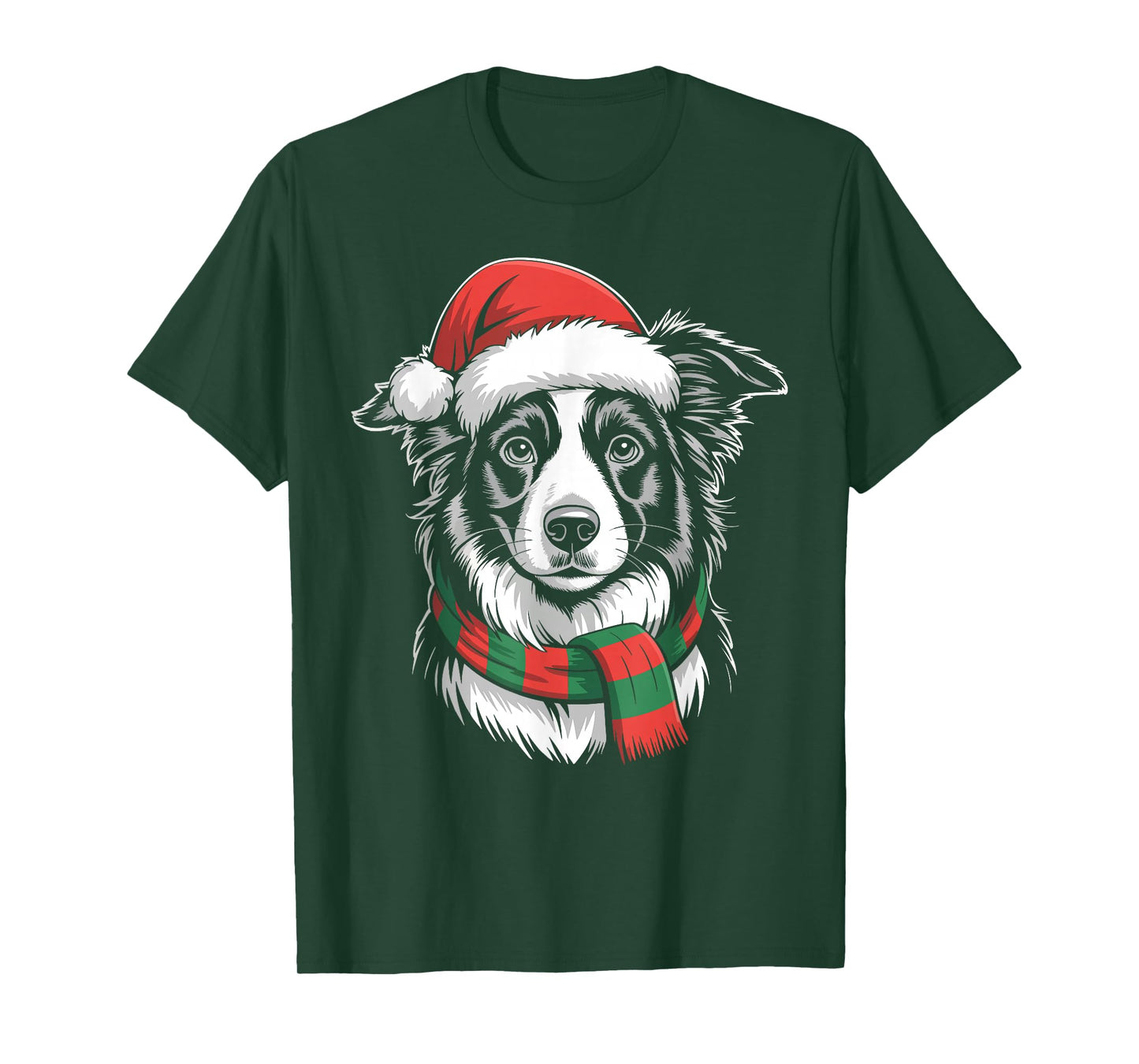 Border Collie Dog Xmas Santa Hat Scarf Christmas Costume T-Shirt