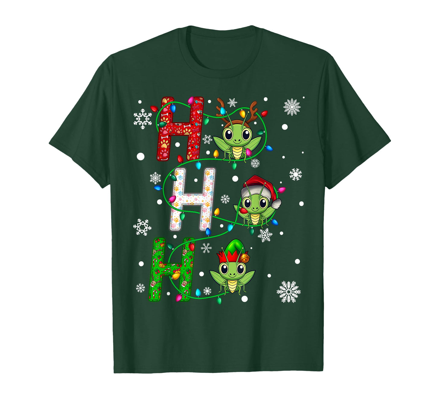 Christmas Santa Hat Ho Ho Ho Grasshopper Animal Xmas T-Shirt