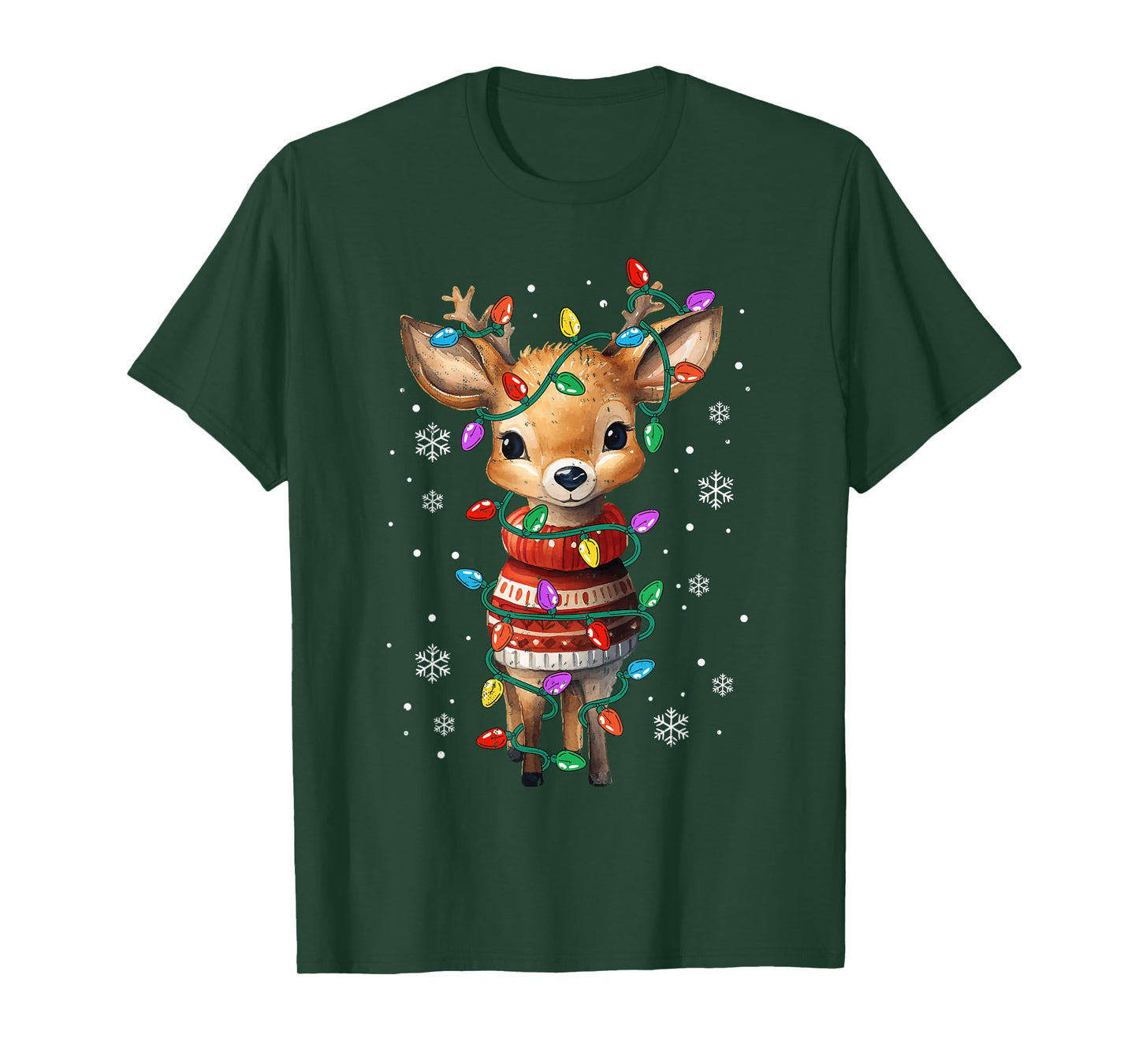 Cute Reindeer Christmas Lights Santa Xmas Pjm Women Girl Kid T-Shirt