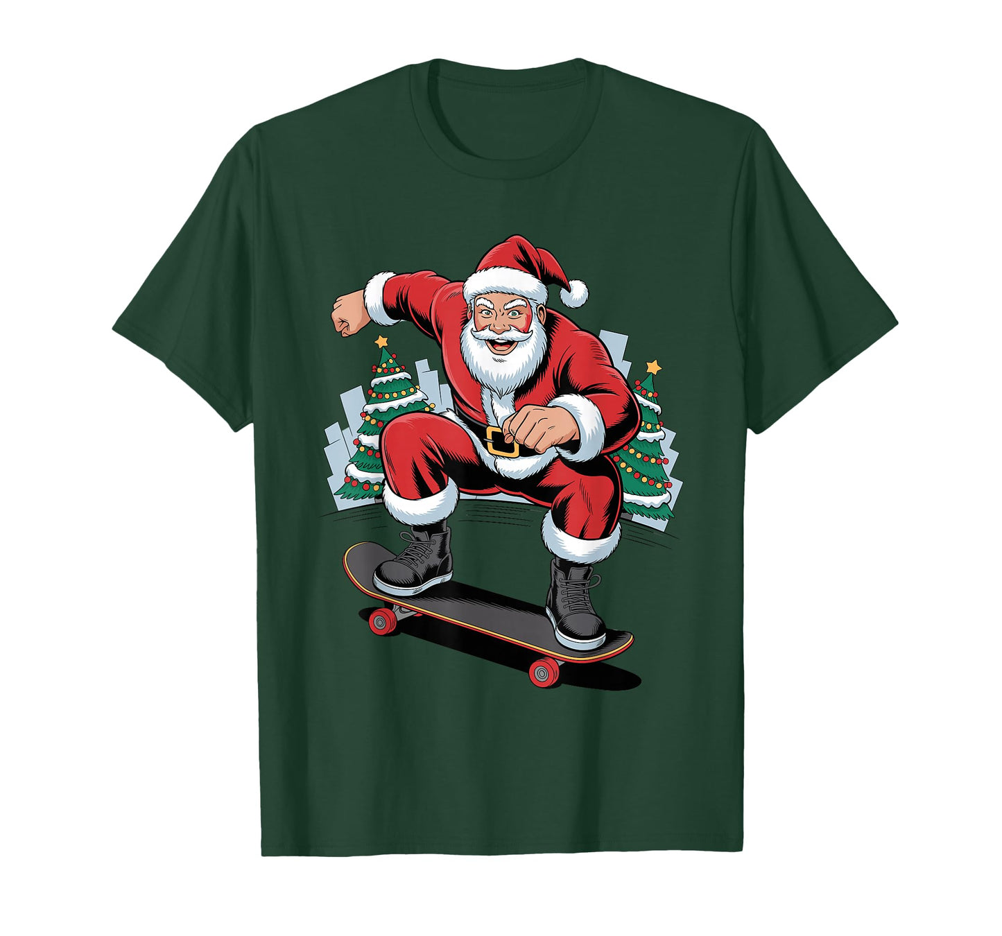 Santa Skateboarding Funny Skater Skating Lover Christmas T-Shirt