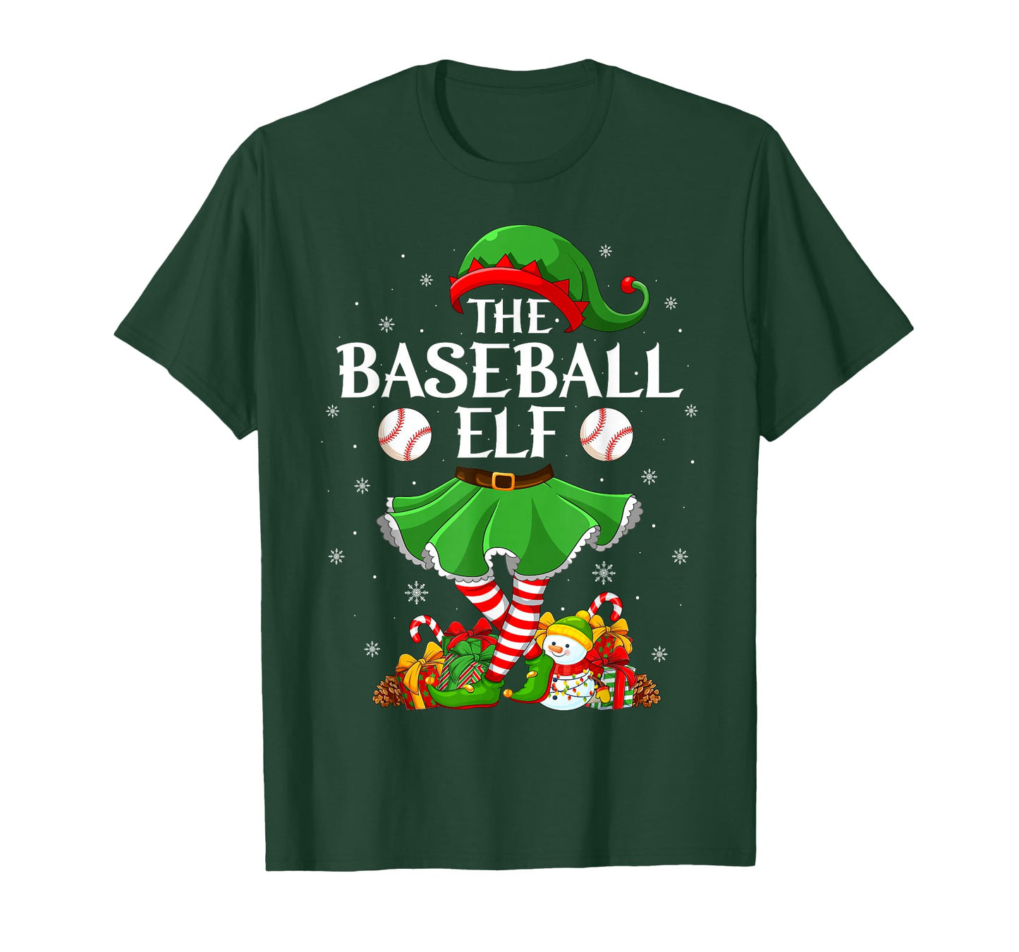 Baseball Elf Christmas Family Elf Squad Xmas Girls Women T-Shirt