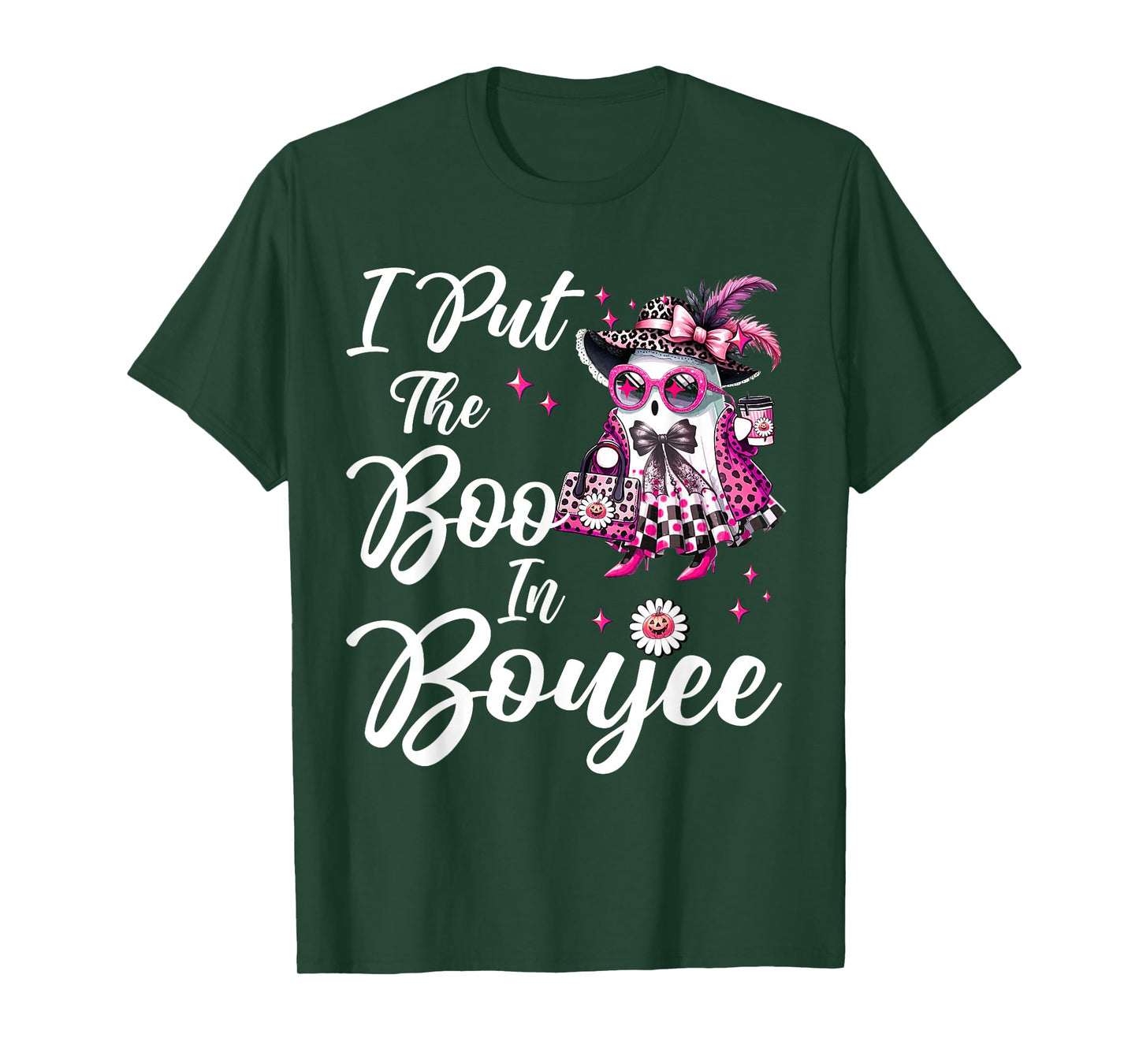 I Put The Boo in Boujee Pink Retro Leopard Ghost Halloween T-Shirt