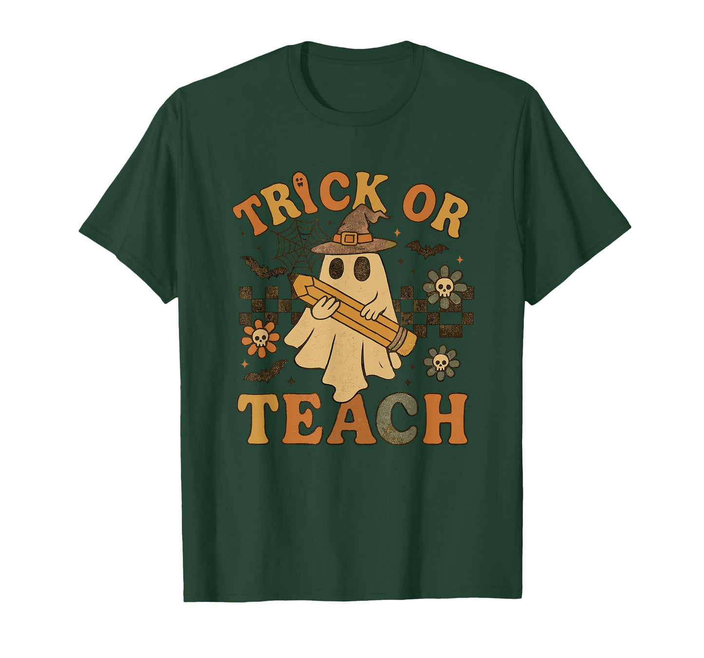 Trick Or Teach Retro Ghost Halloween Teacher Costume T-Shirt