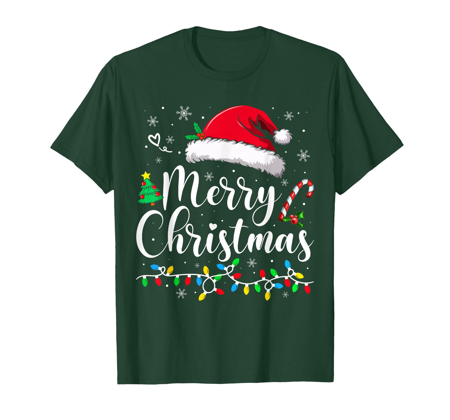 Merry Christmas Lights Santa Hat Xmas Family Matching Pajama T-Shirt