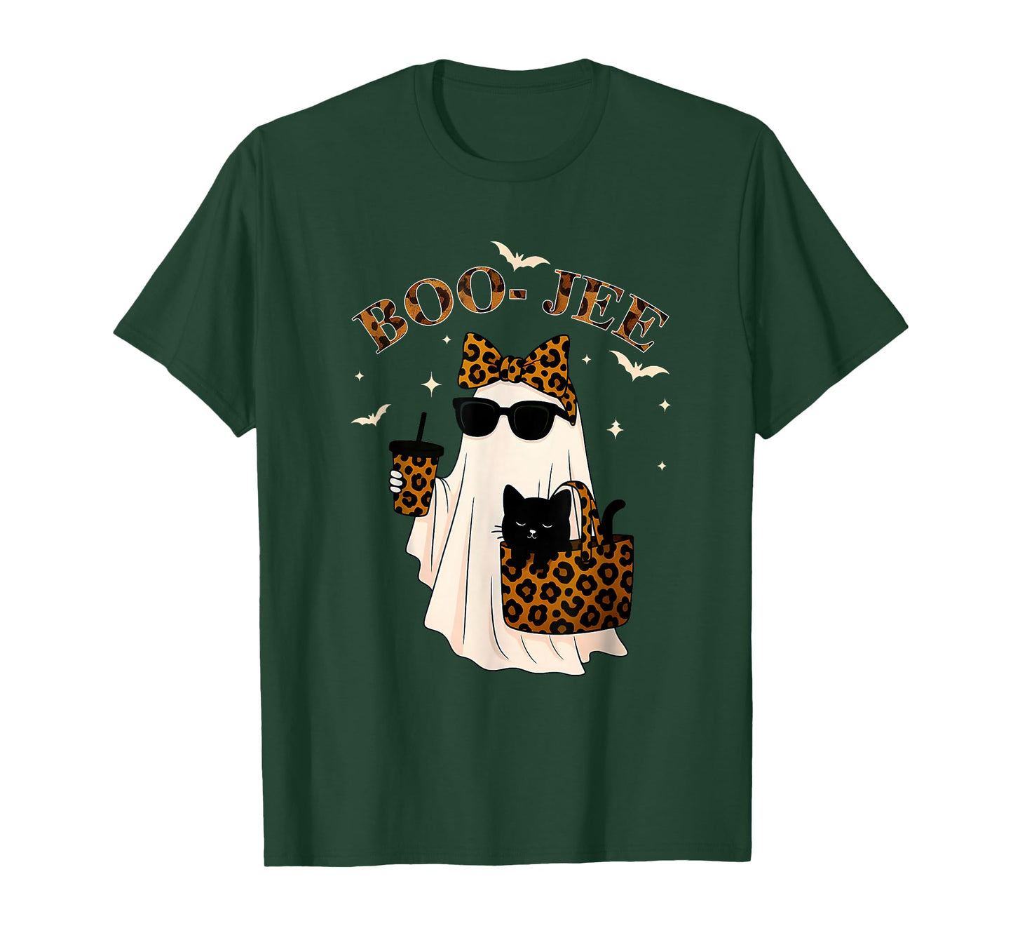 Coquette Leopard Ghost Coffee Boo-JEE Halloween Boujee Ghost T-Shirt
