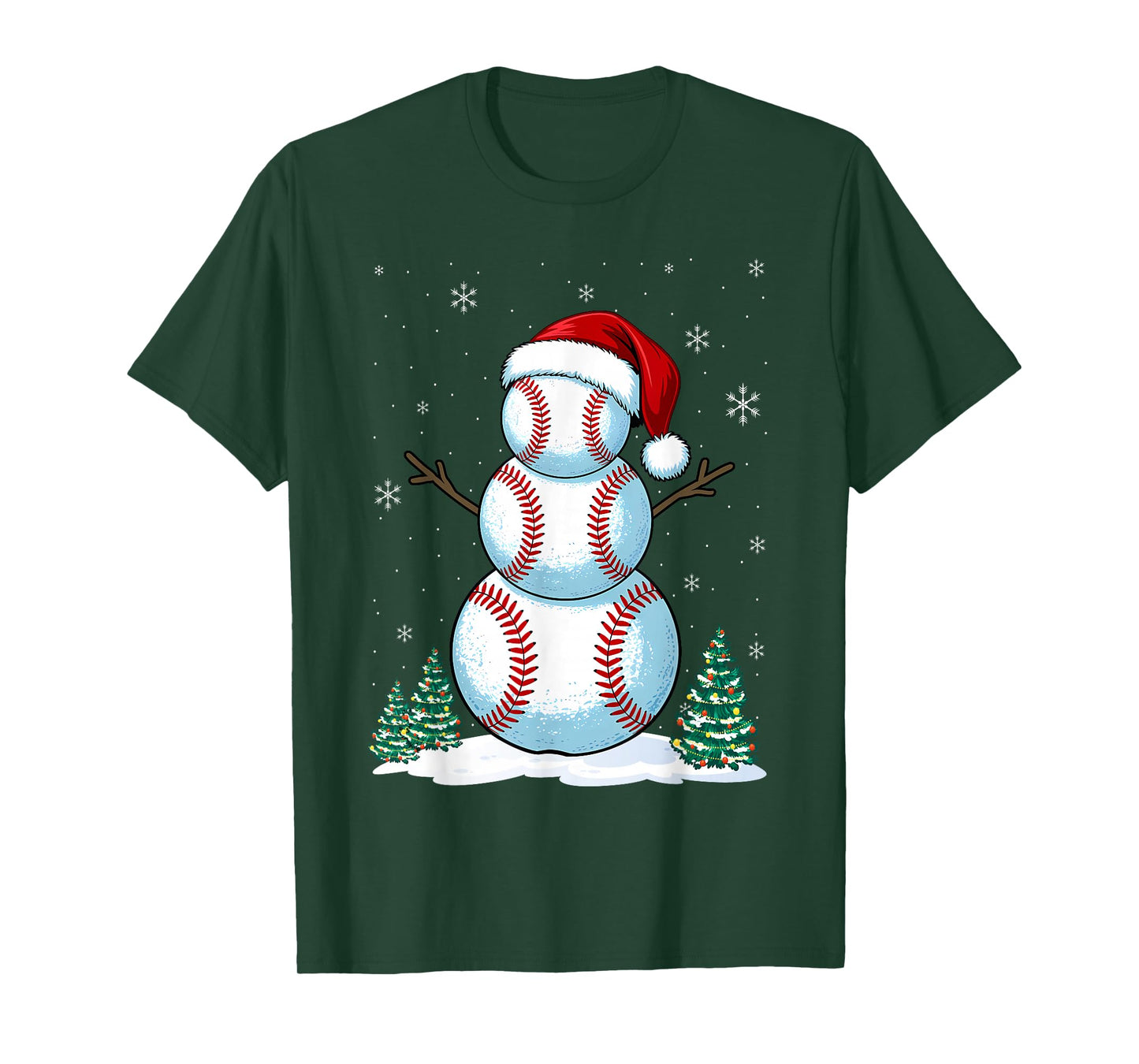 Christmas Baseball Snowman Santa Hat Funny Player T-Shirt