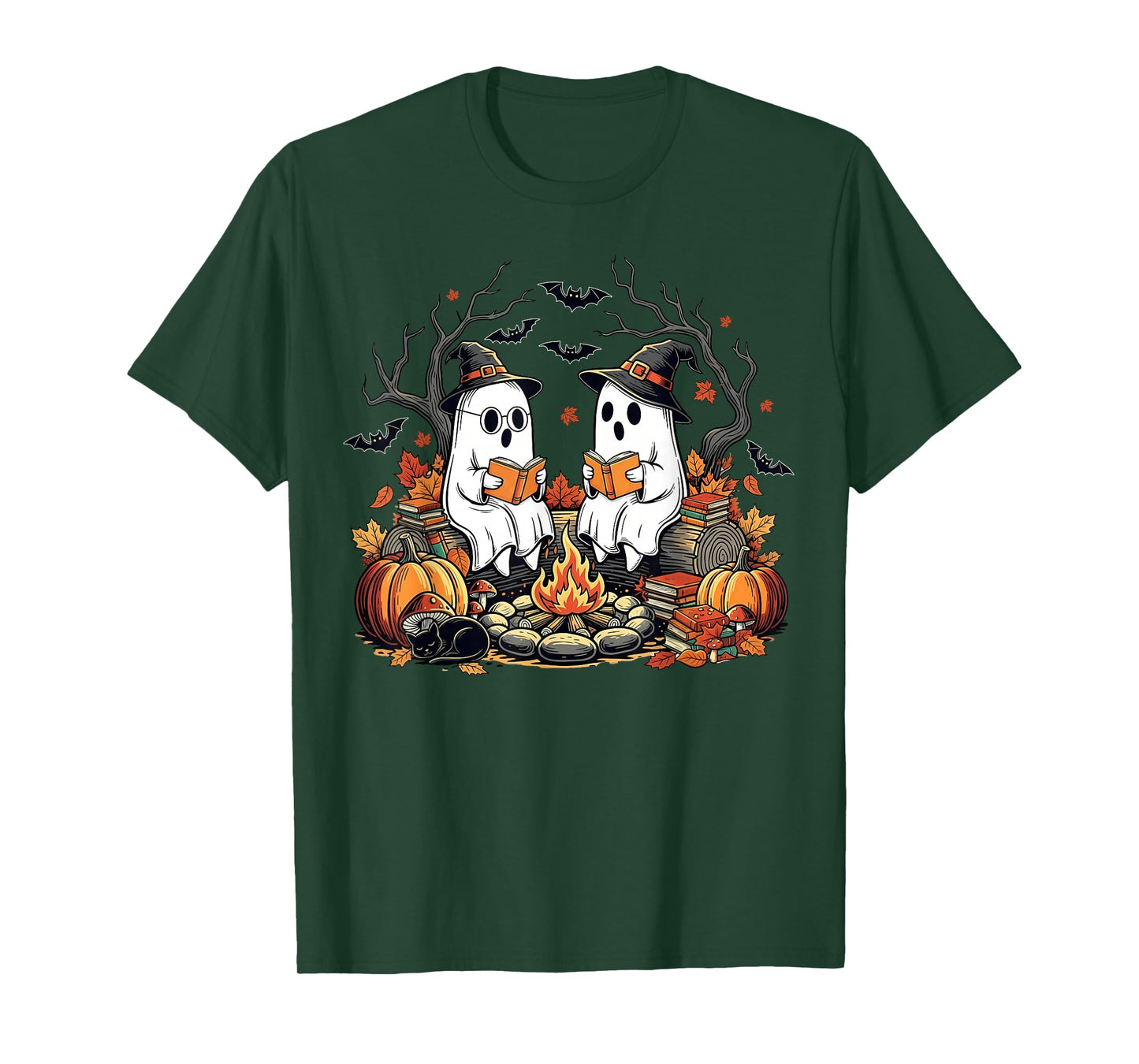 Spooky Season Ghost Reading Books Halloween Teacher Girl Boy T-Shirt