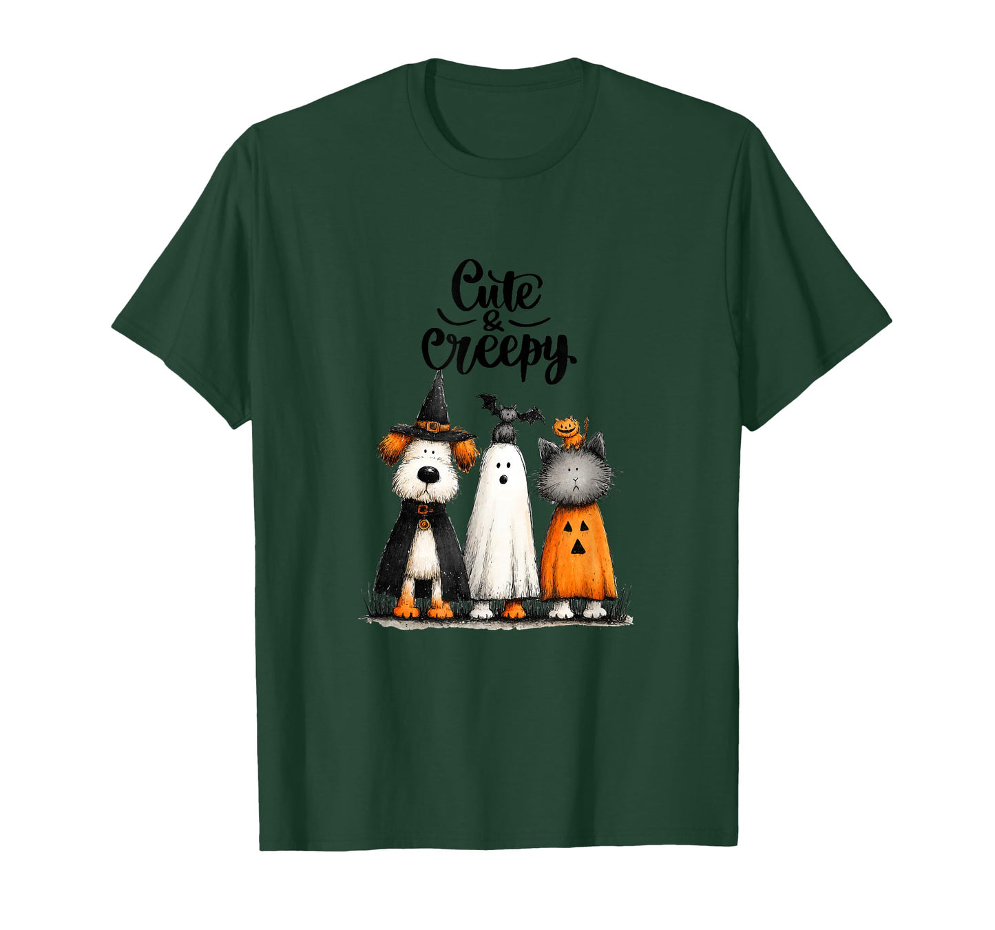 Whimsical Halloween Cat and Dog in Costume Design T-Shirt