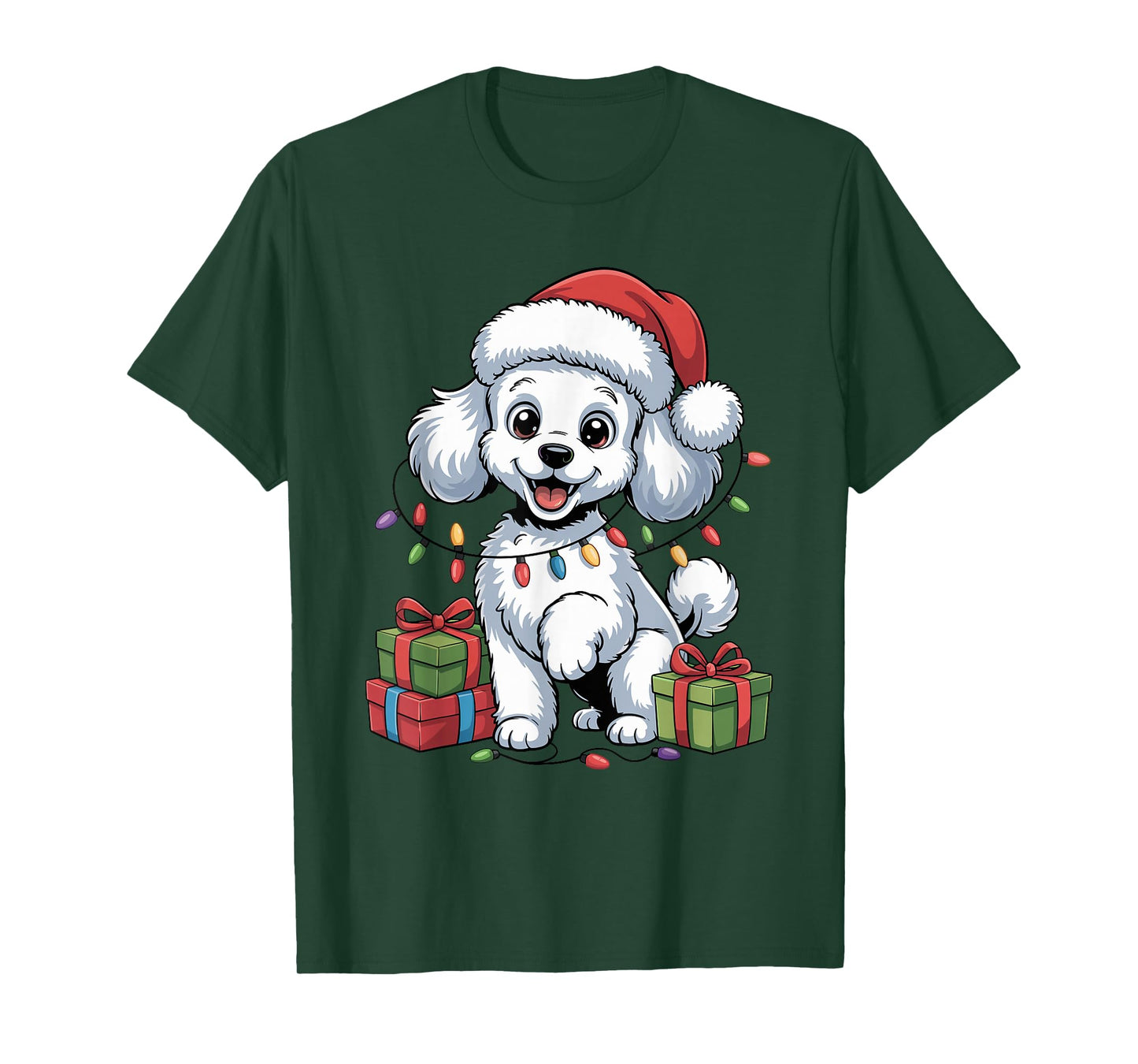 Cute Poodle Santa Hat Christmas Xmas Dog Lovers Holiday T-Shirt