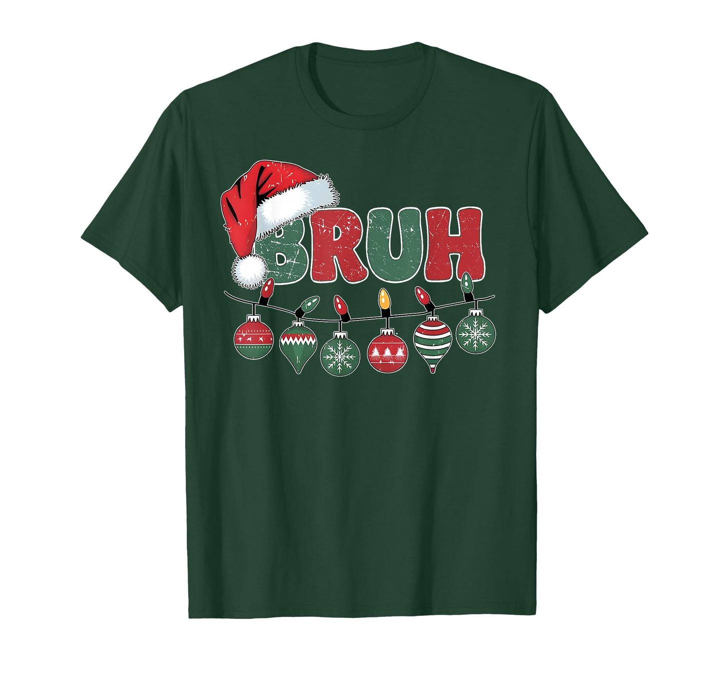 Funny Christmas Lights Bruh Santa Hat Boys Girls Kids Men T-Shirt