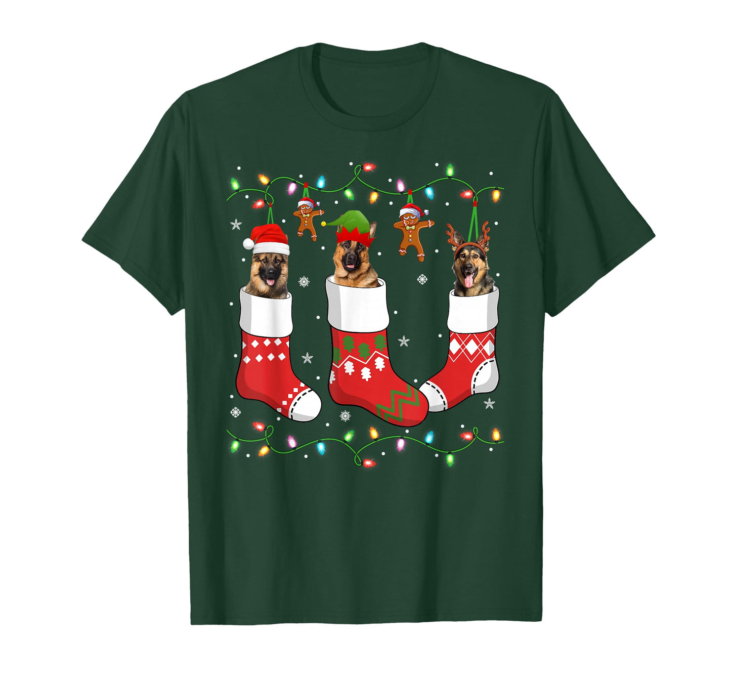 German Shepherd Dog in Christmas Sock Santa Xmas Pajamas T-Shirt