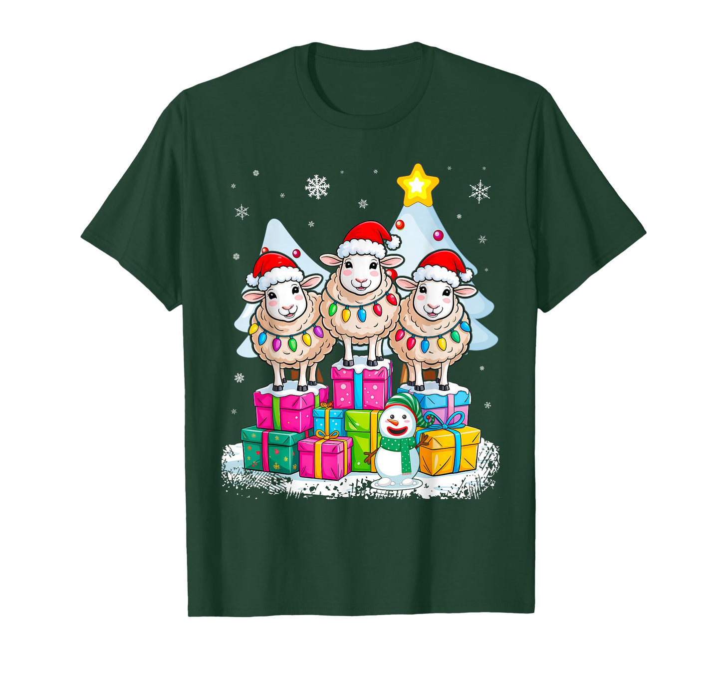 Santa Sheep Funny Christmas Lights Reindeer Farmer T-Shirt