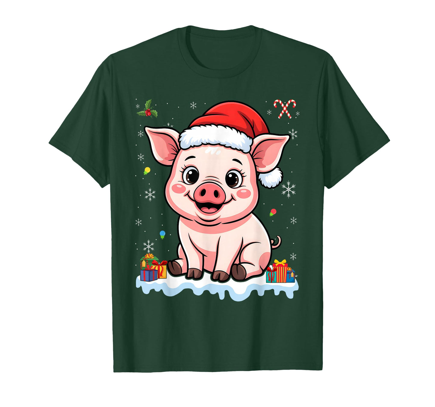with Santa Hat Funny Lover Christmas Pig T-Shirt