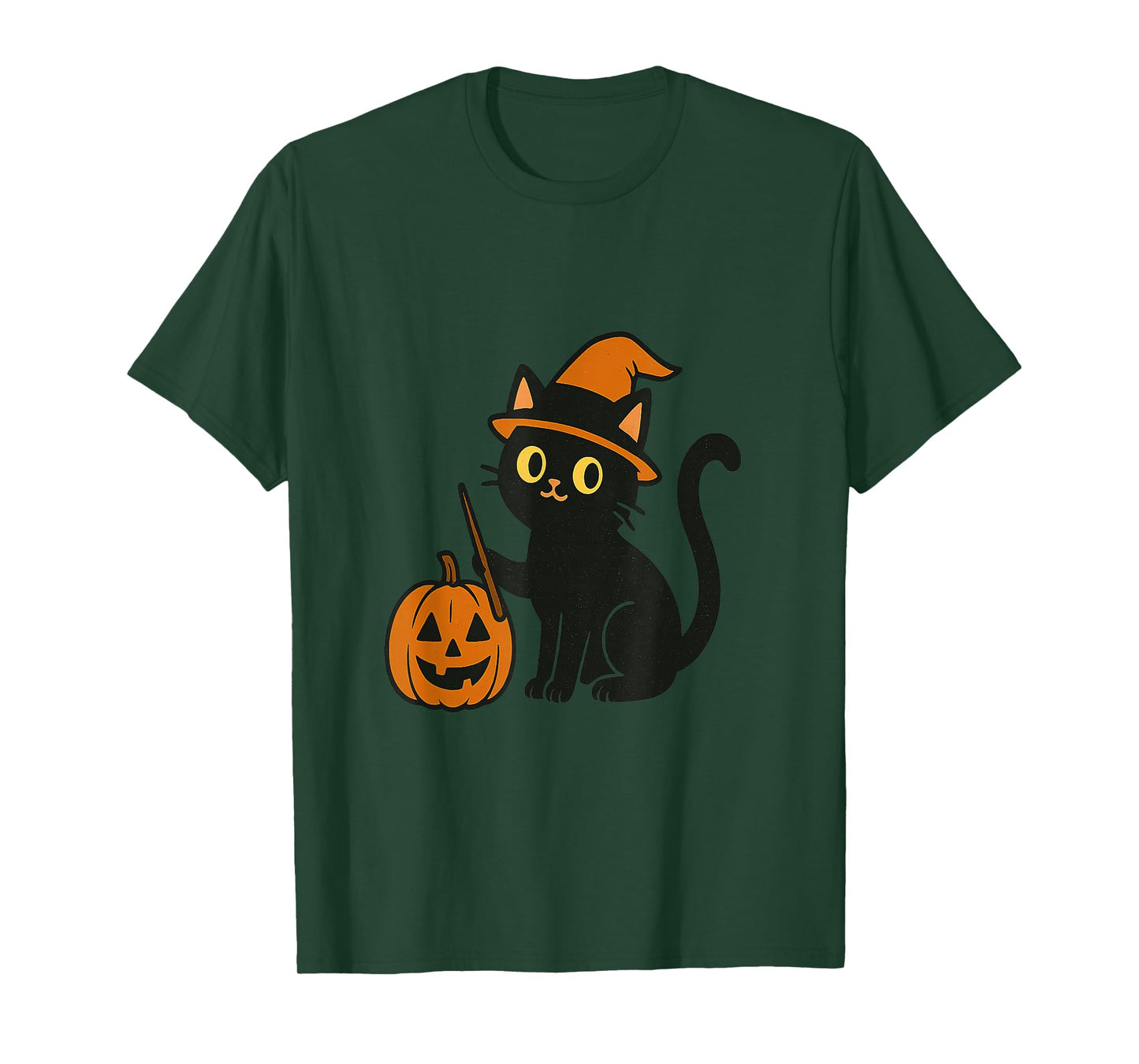 Funny Black Cat Halloween - Cute Witch Hat Pumpkin Costume T-Shirt