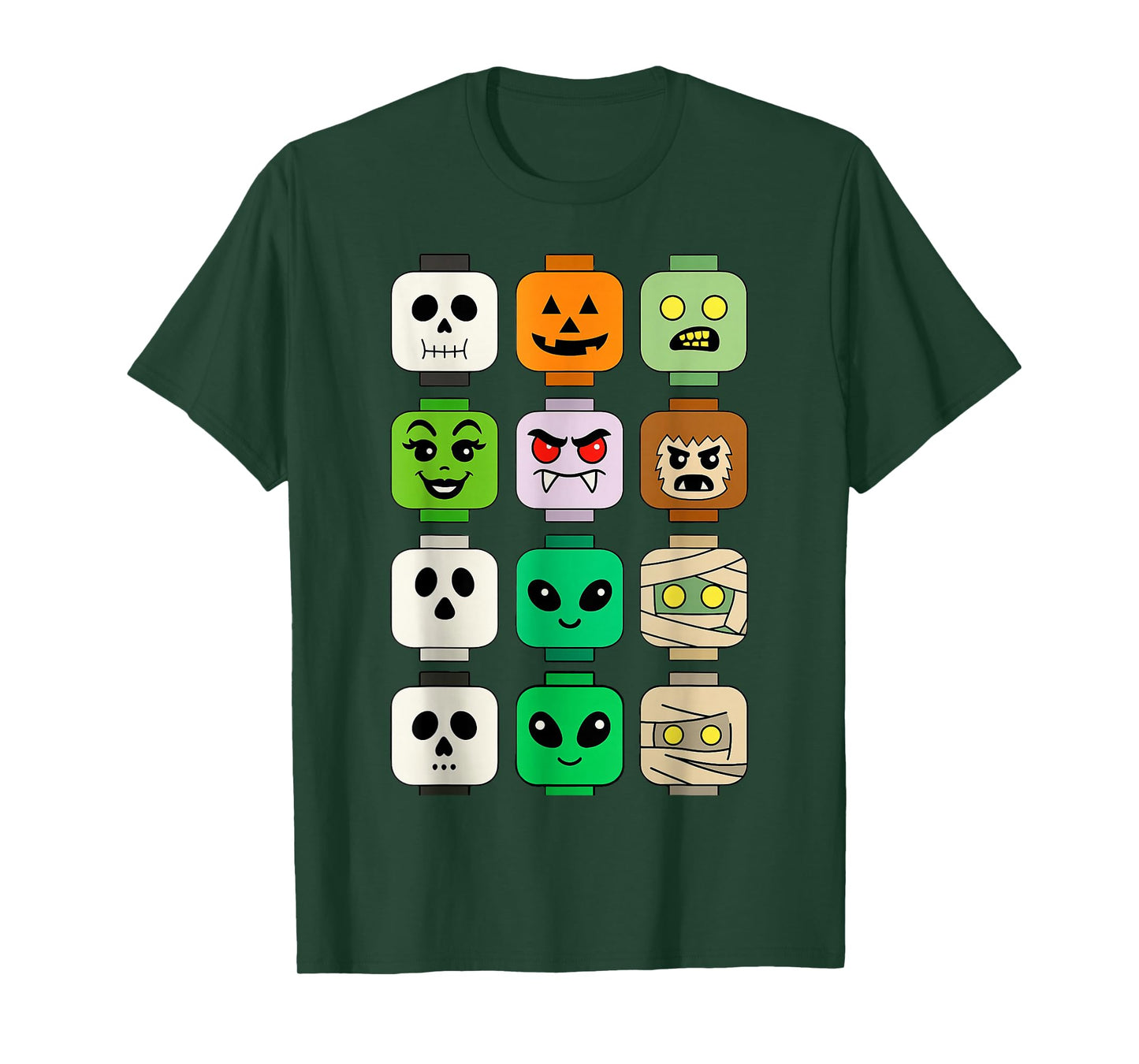 Halloween Building Brick Head Pumpkin Ghost Zombie Funny T-Shirt