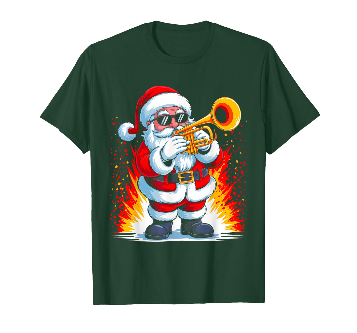 Trumpet Santa Playing Drums Funny Christmas Music Lover Boys T-Shirt