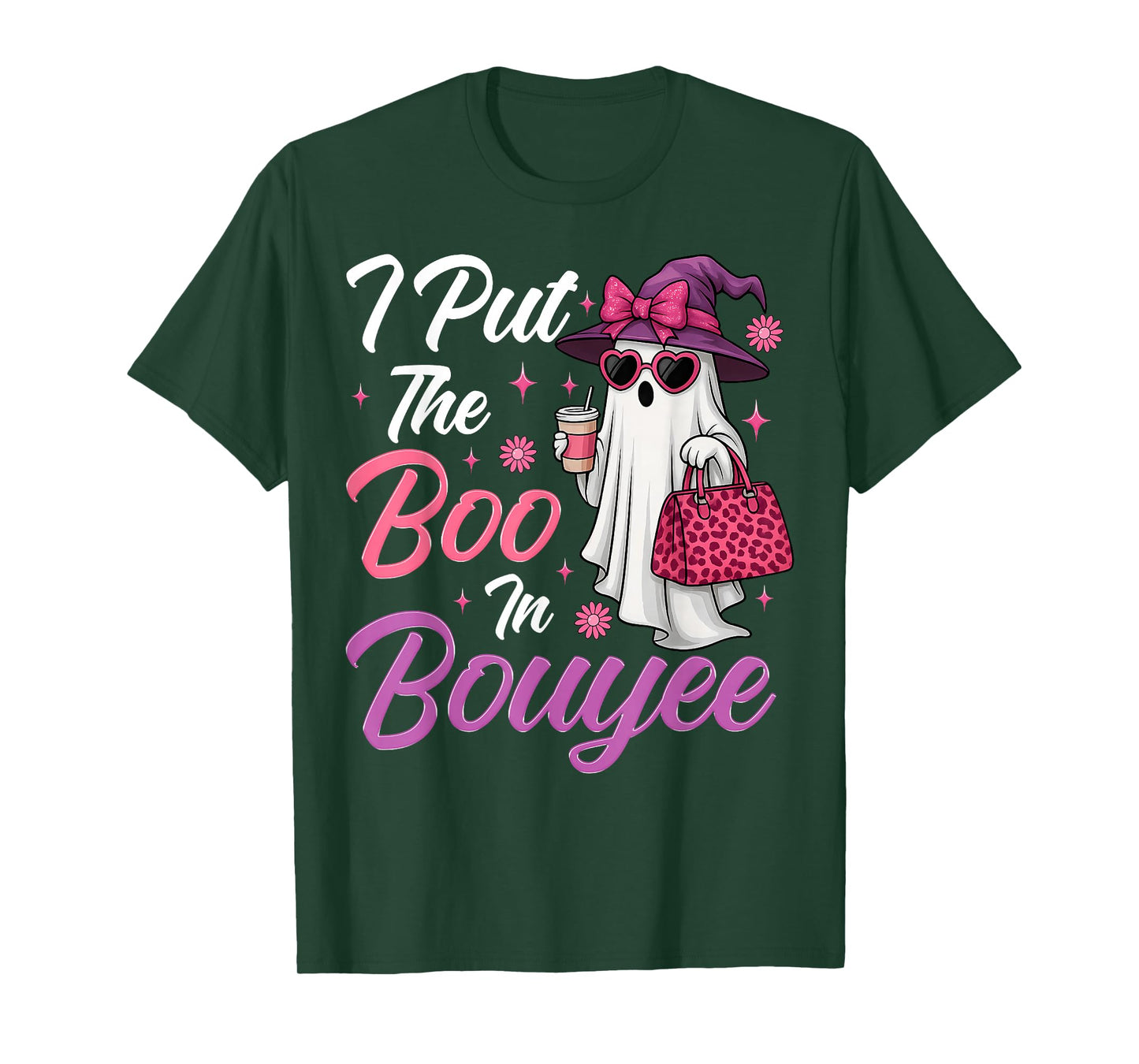 I Put The Boo in Boujee Ghost Funny Pink Leopard Halloween T-Shirt