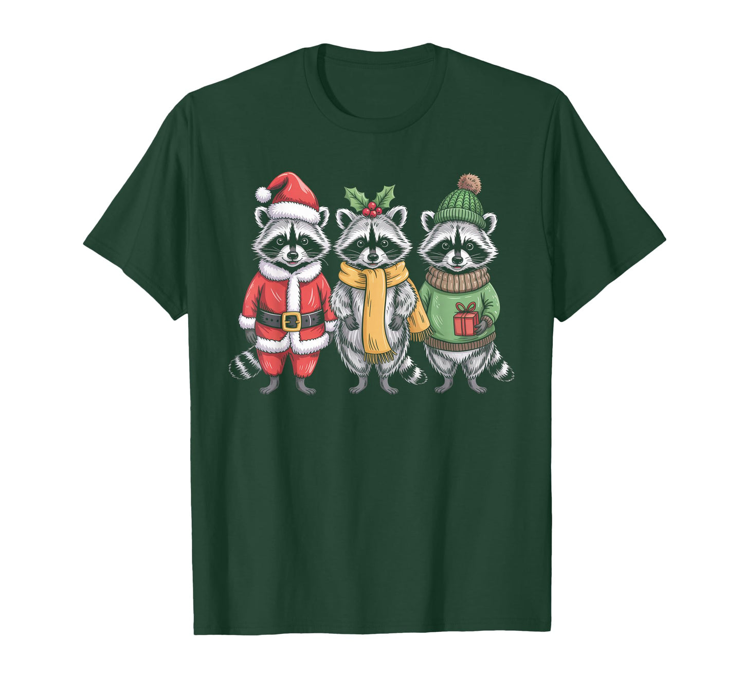 Cute Raccoon Christmas Funny Holiday Santa Claus Animal Gift T-Shirt
