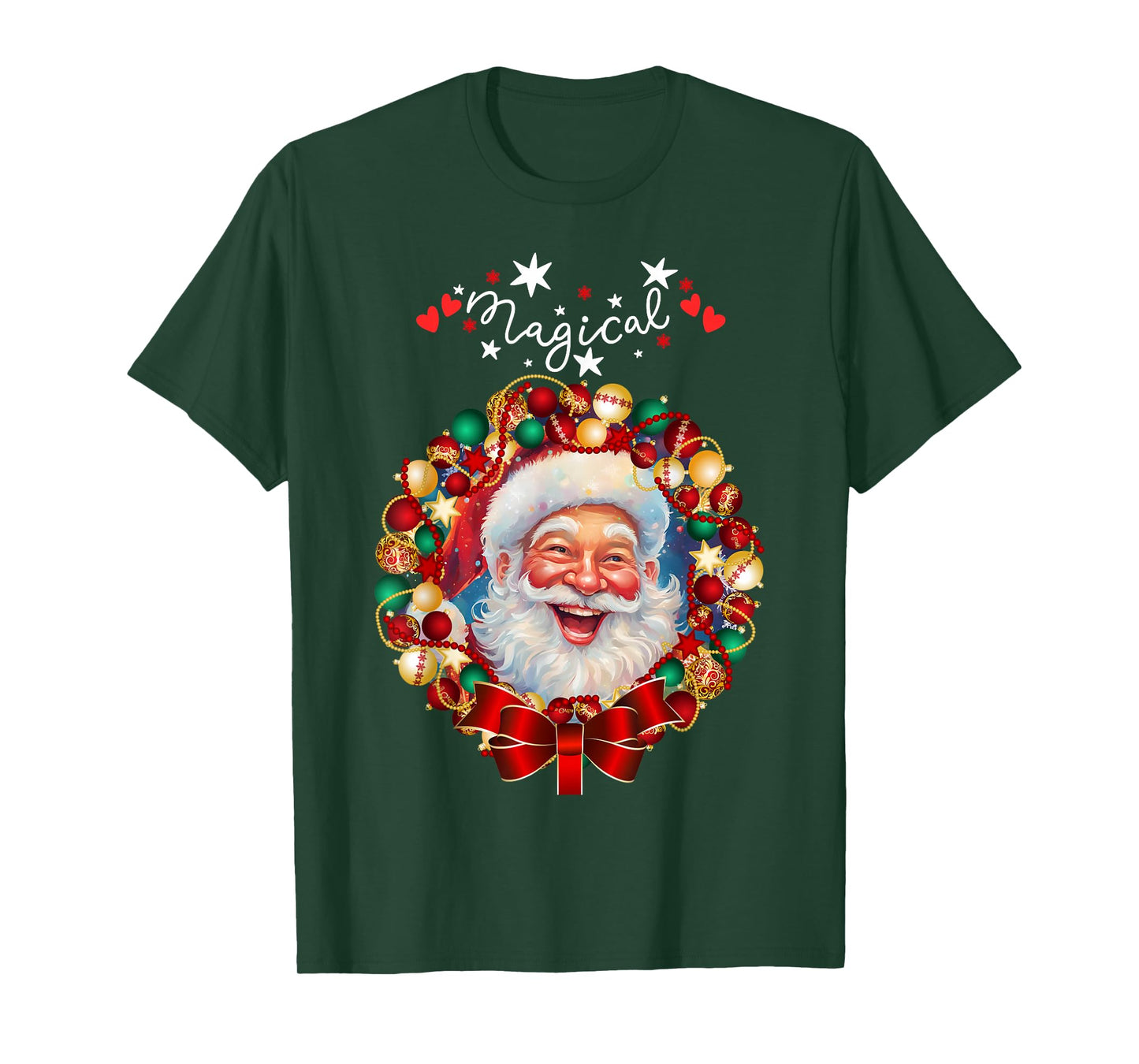 Santa Christmas Magical Funny Happy Xmas Wreath T-Shirt