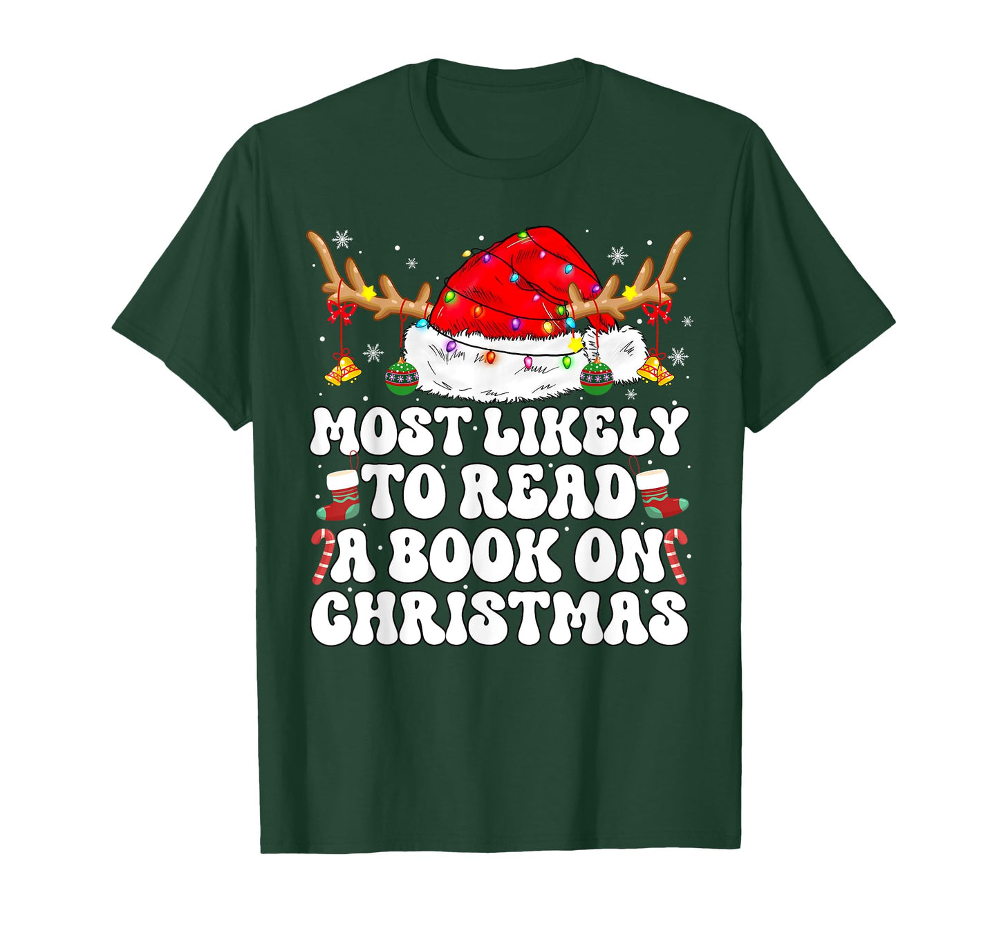 Funny Most Likely to Read A Book On Christmas Family Women T-Shirt