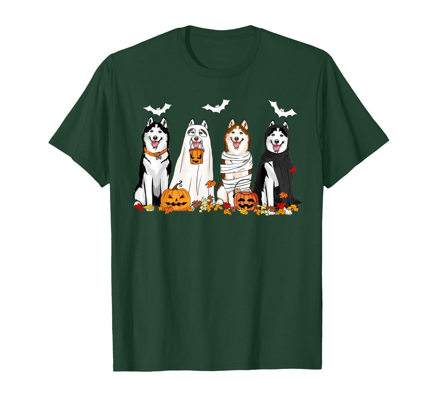 Cute Husky Dogs Ghost Mummy Witch Spooky Halloween Boo T-Shirt