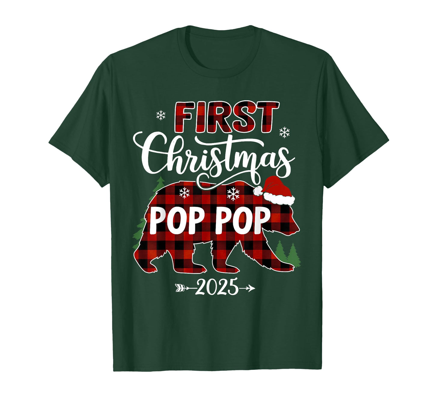 Pregnancy First Christmas Pop Pop Red Plaid Bear Santa 2025 T-Shirt