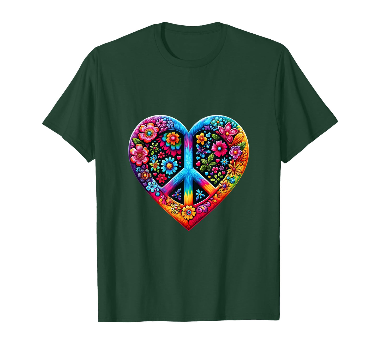Love Peace Sign 60s 70s Groovy Hippie Flower Vintage Tie Dye T-Shirt