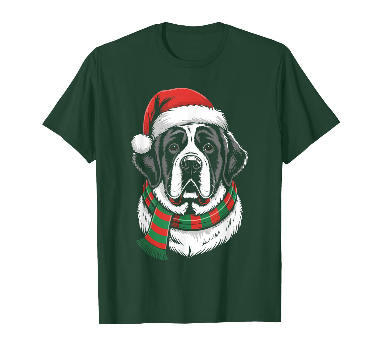 Saint Bernard Dog Xmas Santa Hat Scarf Christmas Costume T-Shirt